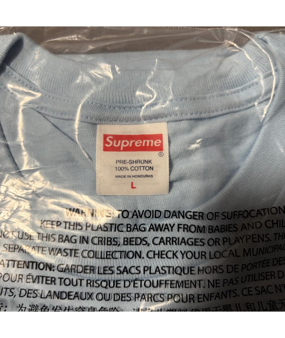 SUPREME Голубая хлопковая футболка, фото 4