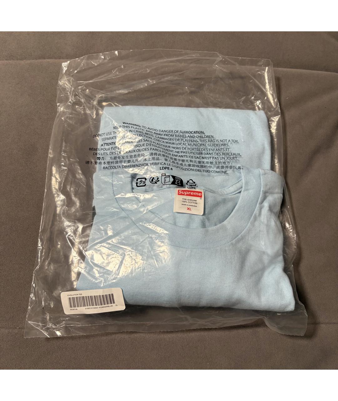 SUPREME Голубая хлопковая футболка, фото 5