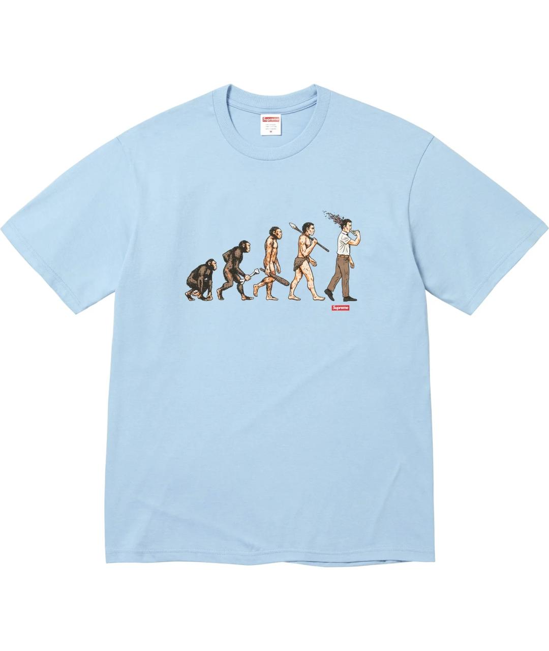 SUPREME Голубая хлопковая футболка, фото 9