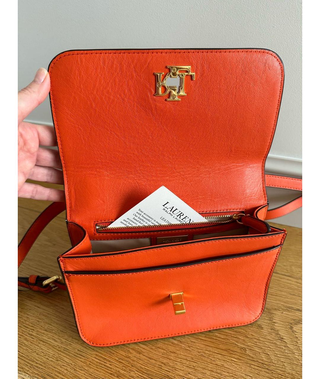 RALPH LAUREN Оранжевая кожаная сумка через плечо, фото 4
