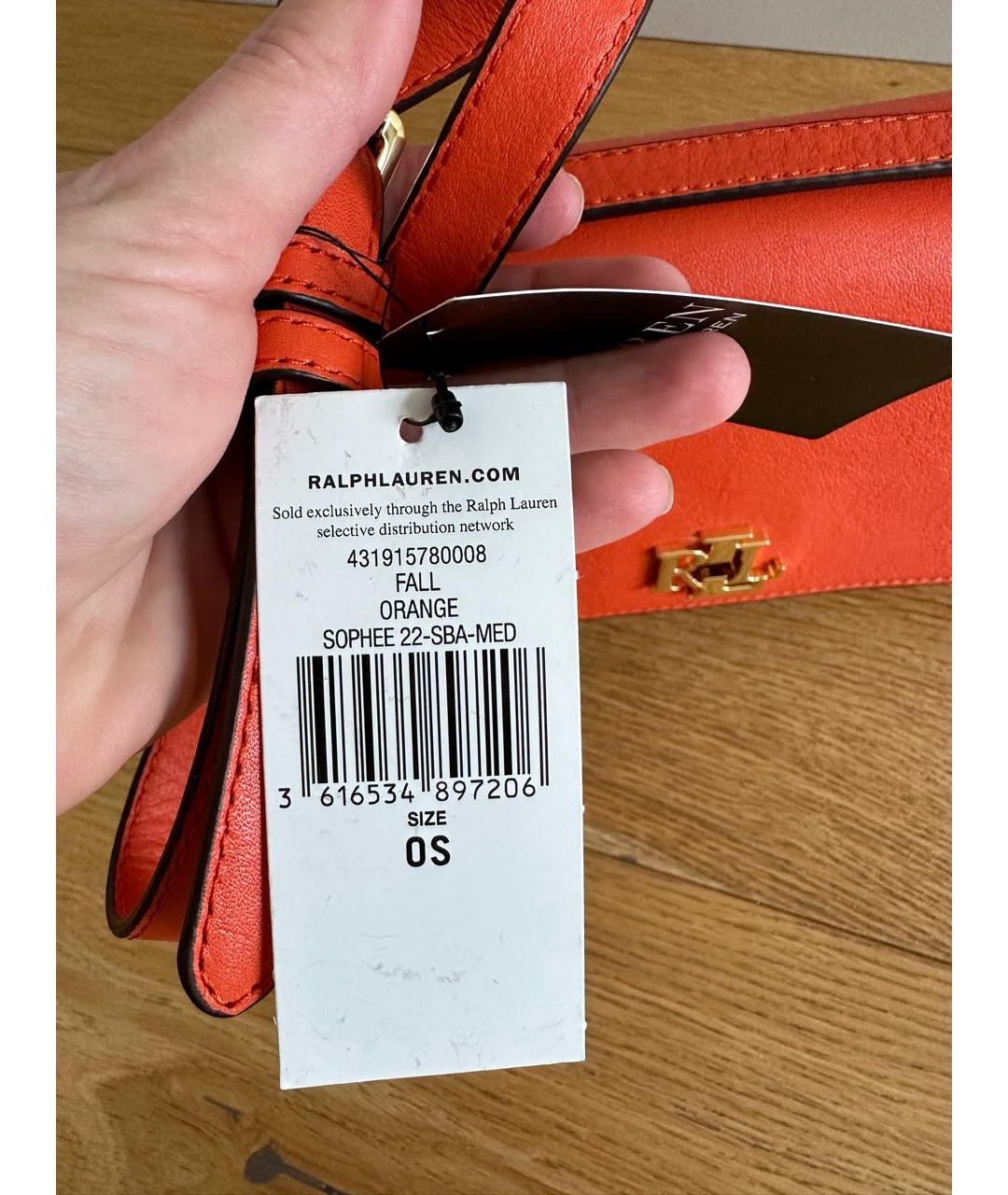 RALPH LAUREN Оранжевая кожаная сумка через плечо, фото 6