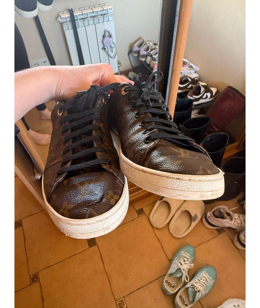 LOUIS VUITTON Коричневые кожаные кроссовки, фото 2