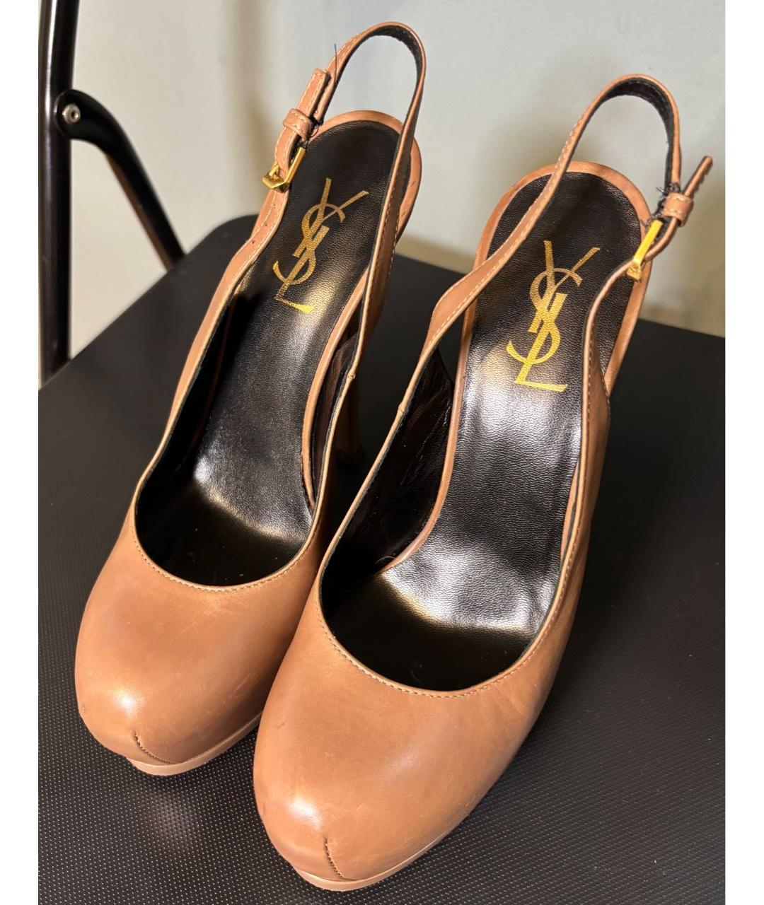 SAINT LAURENT Коричневые кожаные туфли, фото 4