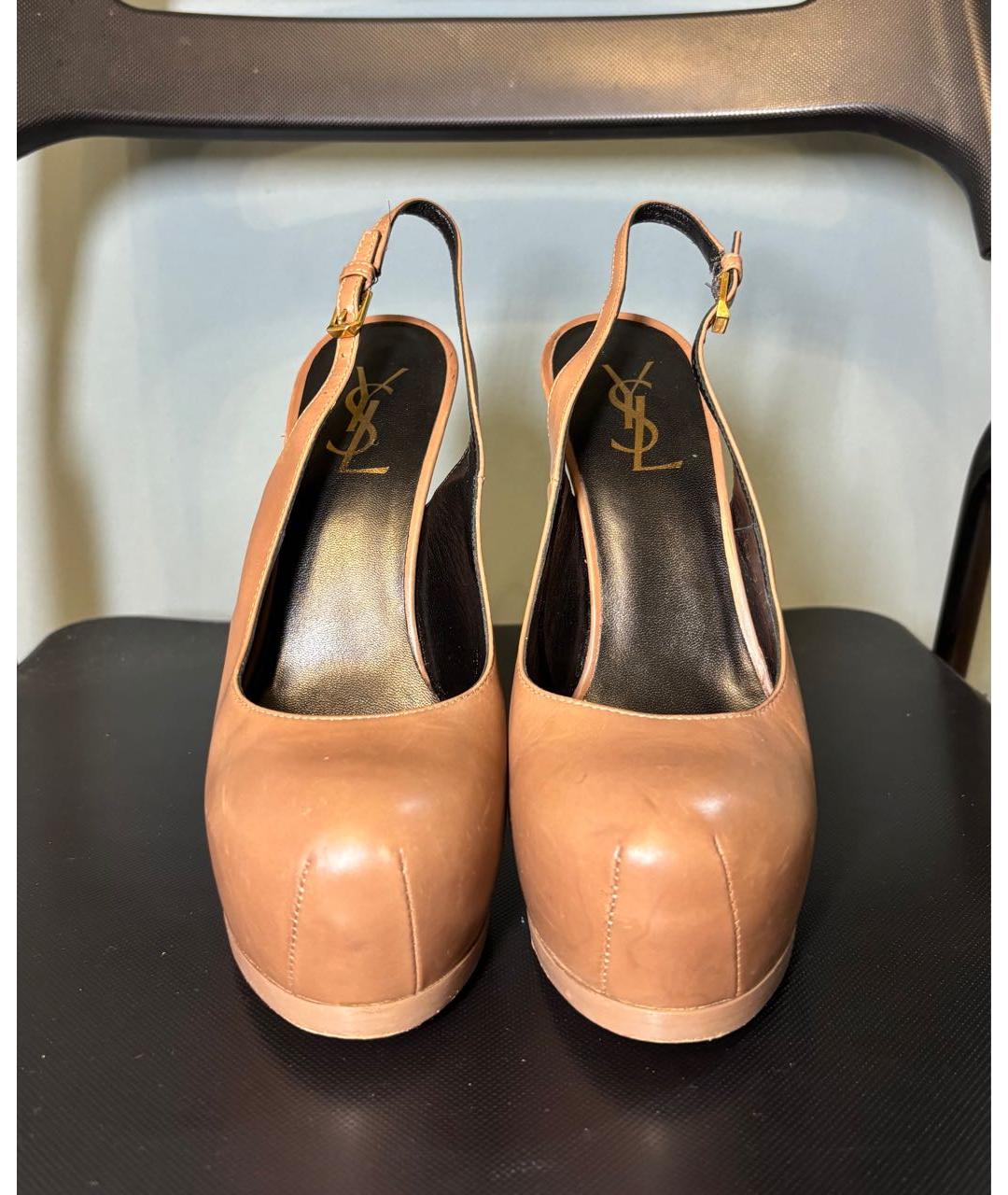 SAINT LAURENT Коричневые кожаные туфли, фото 2