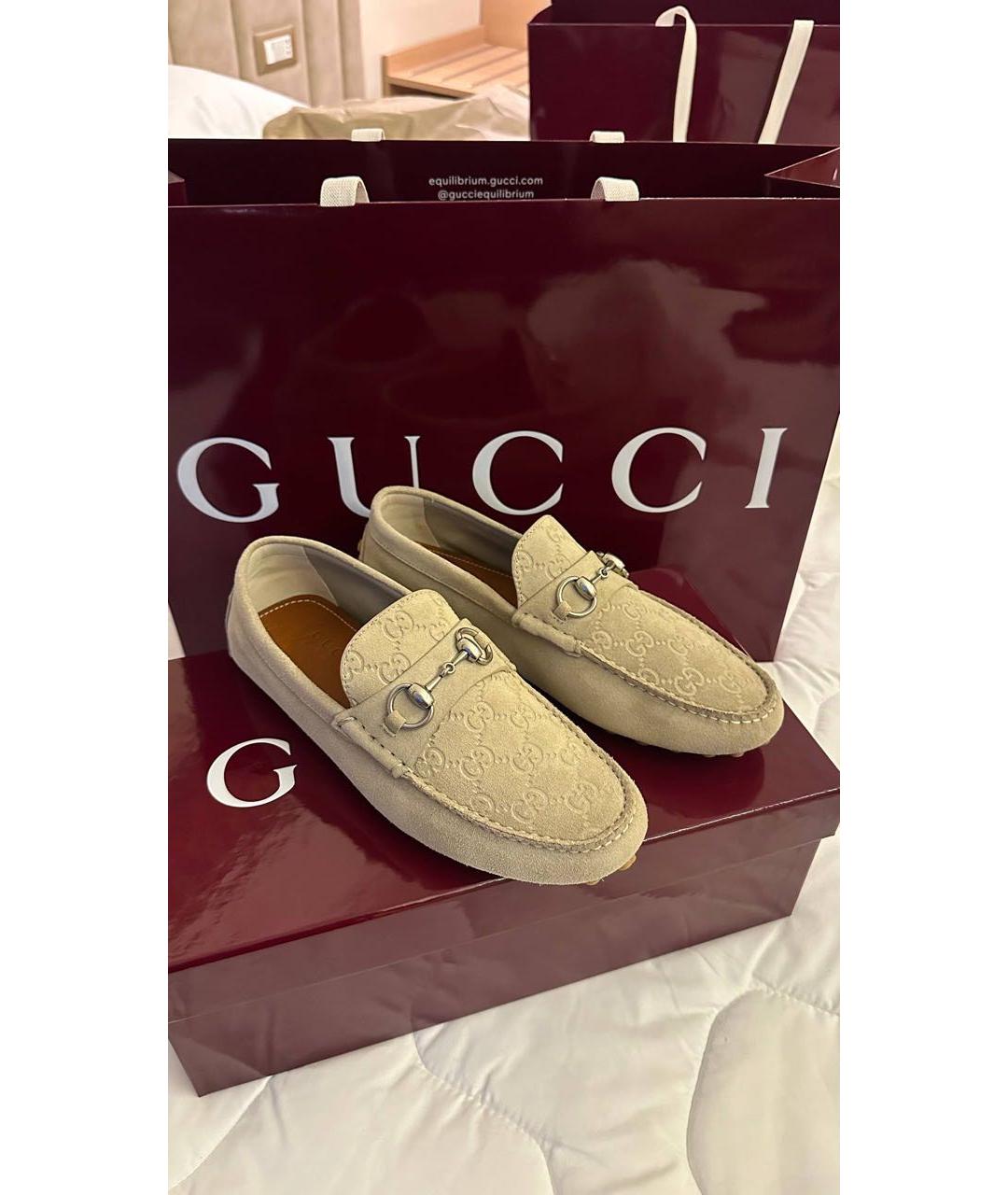 GUCCI Бежевые замшевые мокасины, фото 2