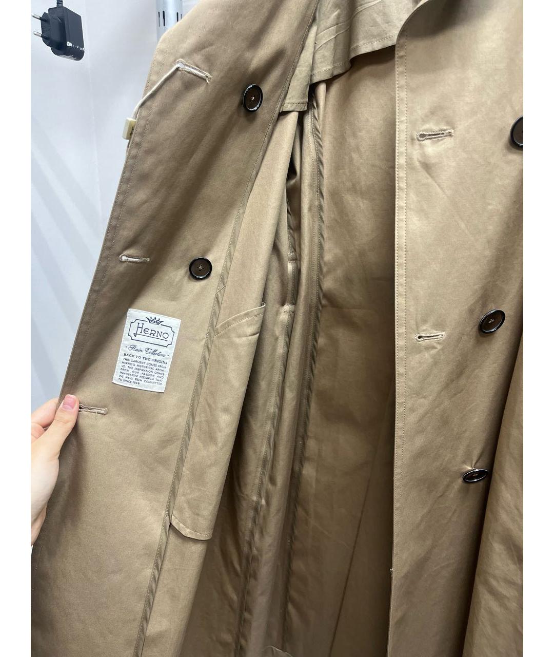 HERNO Бежевый хлопковый тренч/плащ, фото 4