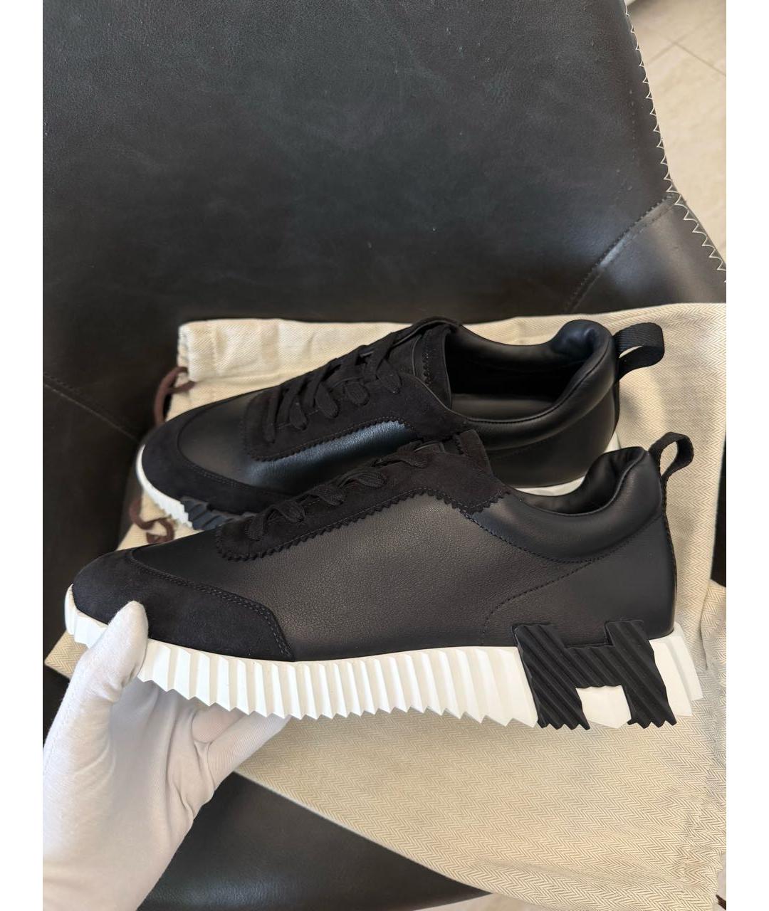 HERMES Черные кожаные низкие кроссовки / кеды, фото 6