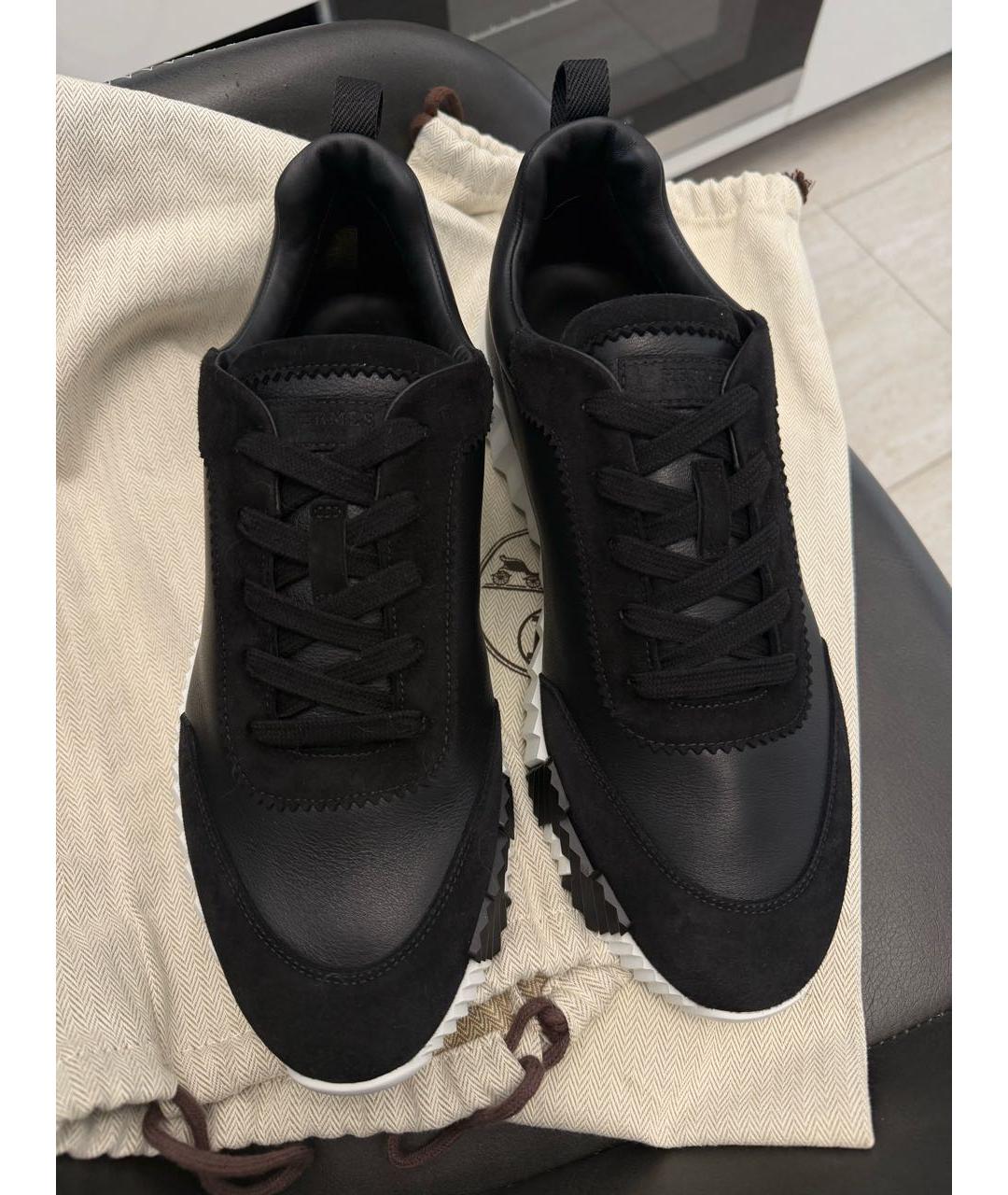 HERMES Черные кожаные низкие кроссовки / кеды, фото 5