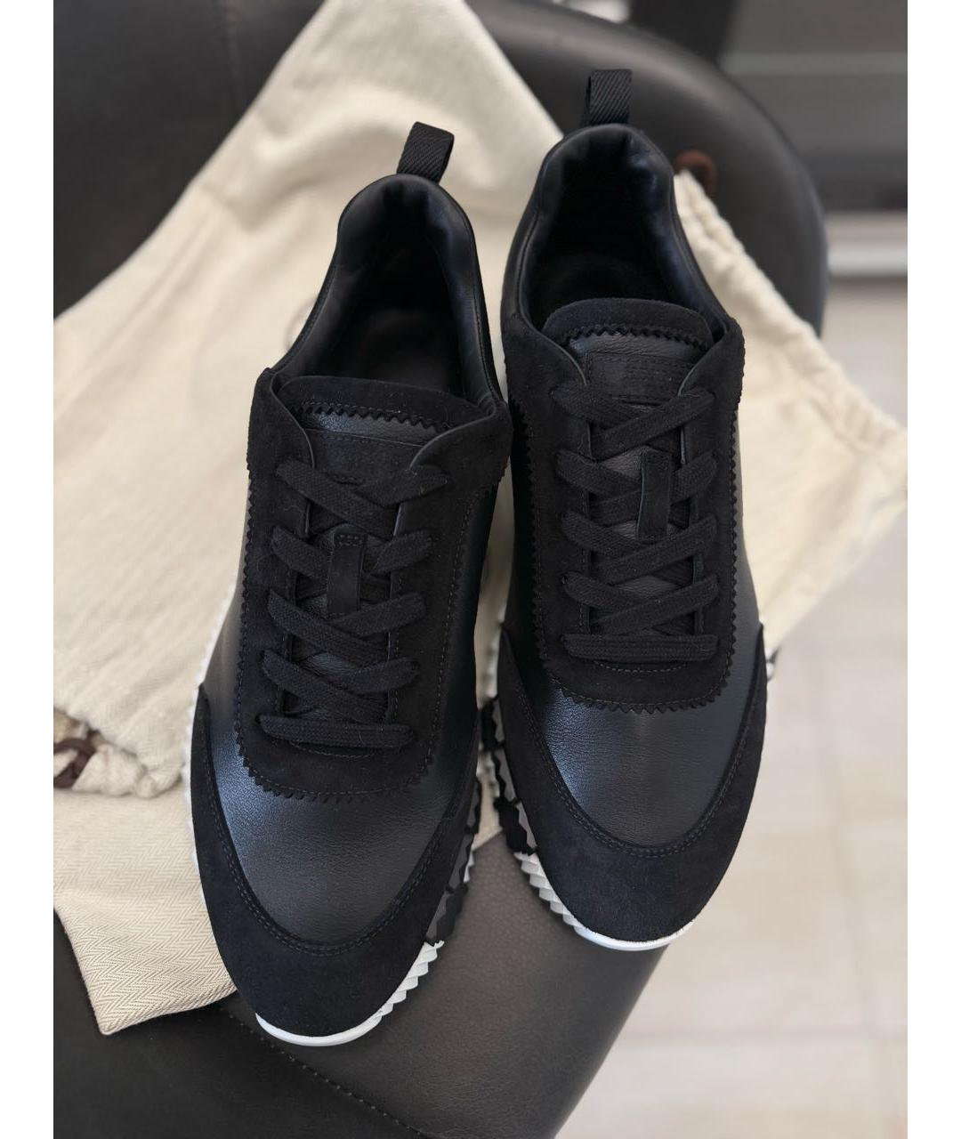 HERMES Черные кожаные низкие кроссовки / кеды, фото 4