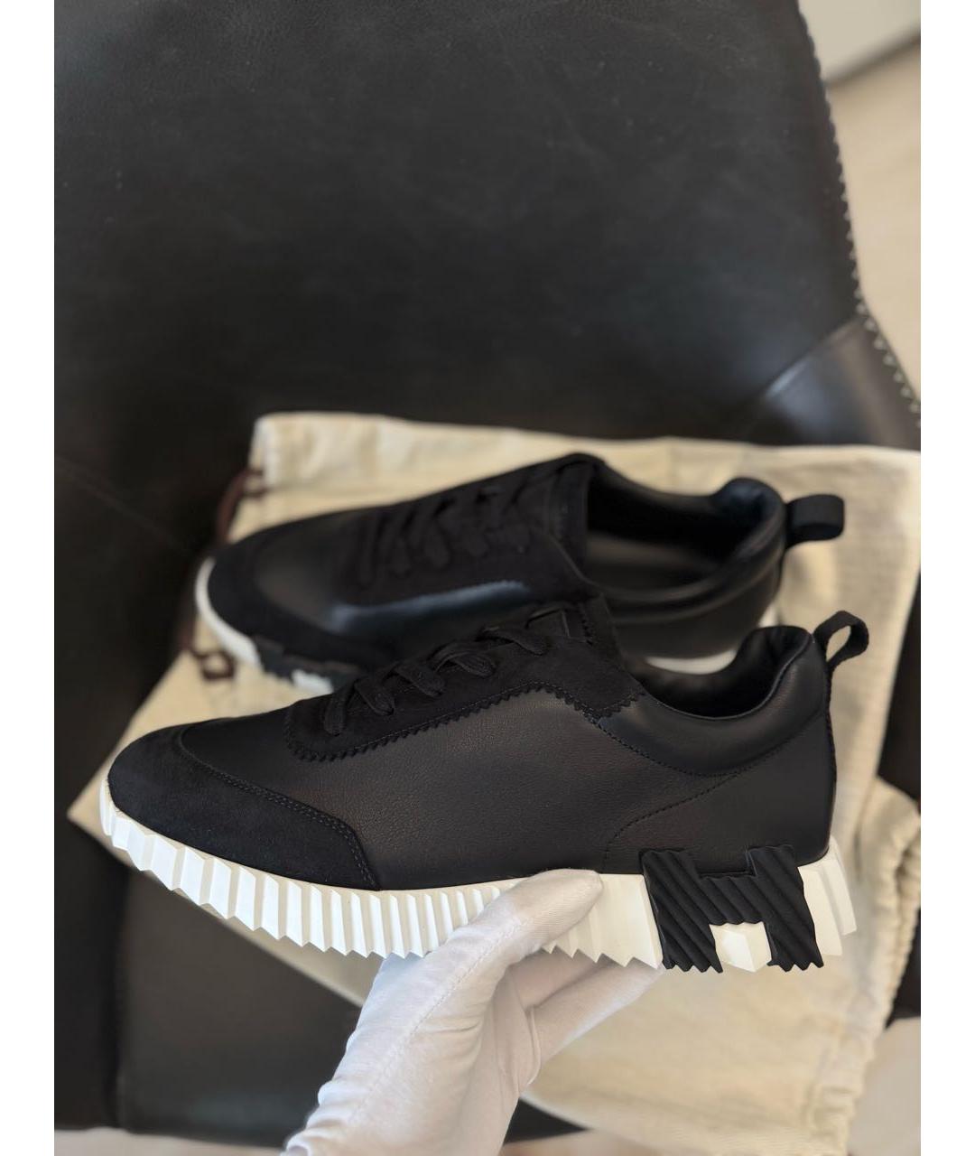 HERMES Черные кожаные низкие кроссовки / кеды, фото 2