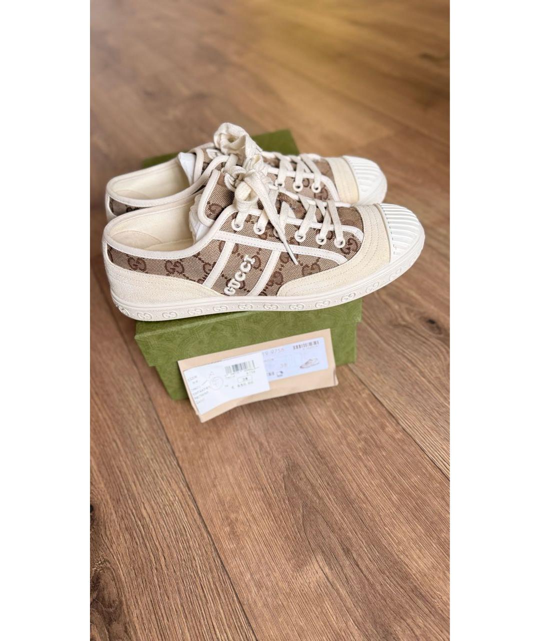GUCCI Бежевые текстильные кеды, фото 5