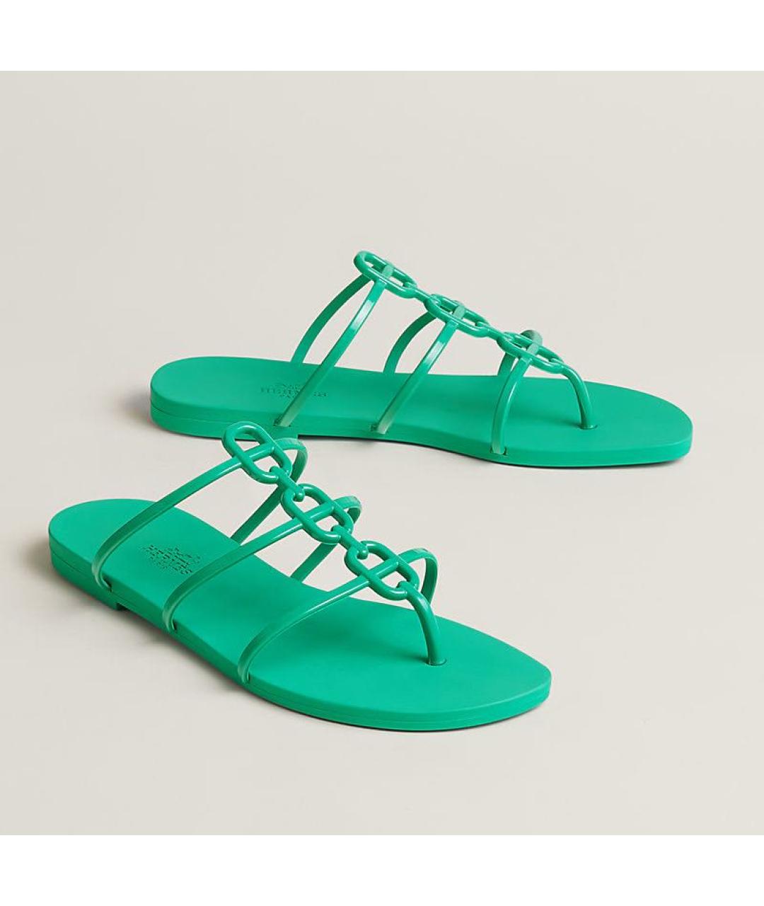 HERMES Зеленые резиновые шлепанцы, фото 3