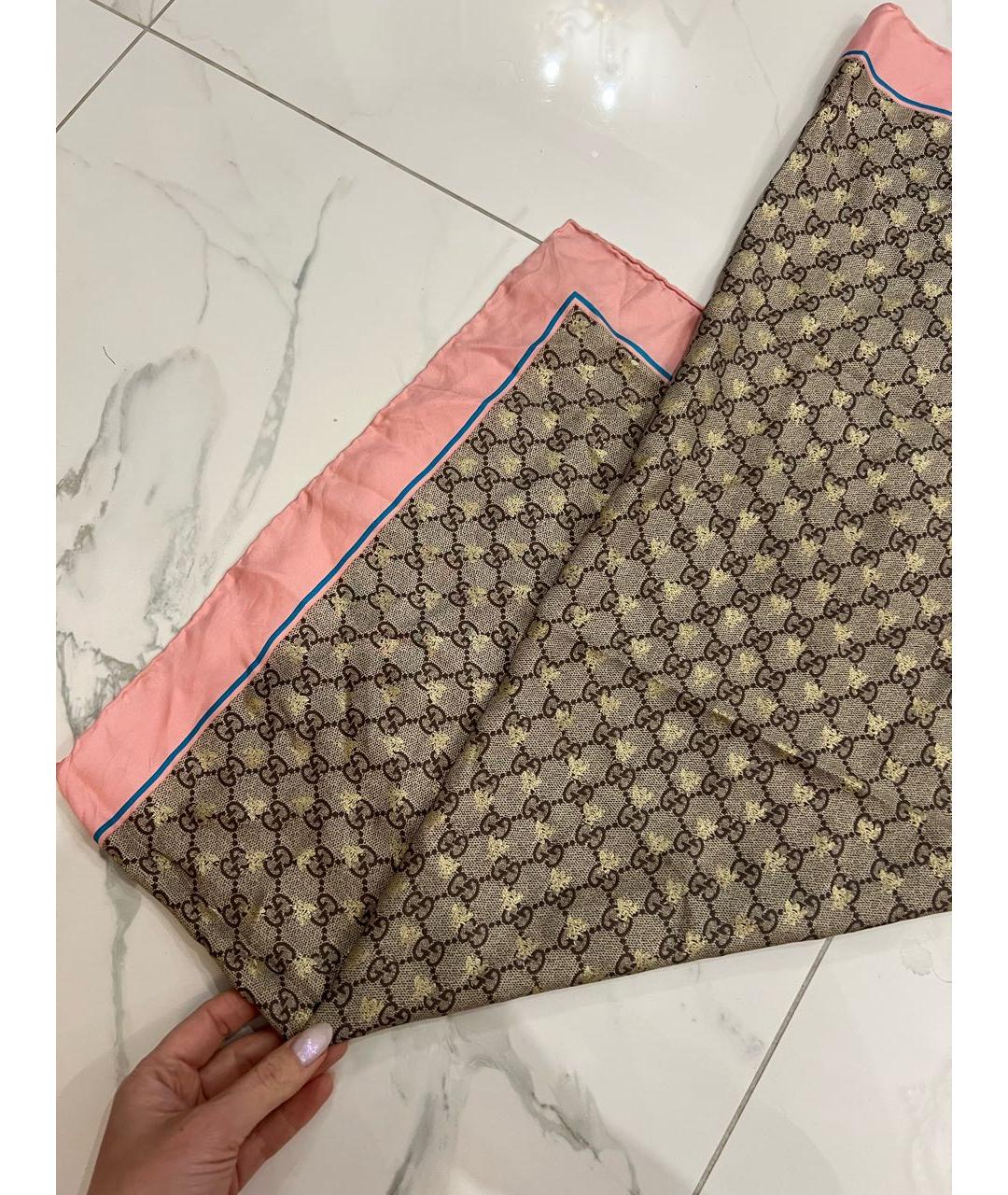 GUCCI Бежевый шелковый платок, фото 2