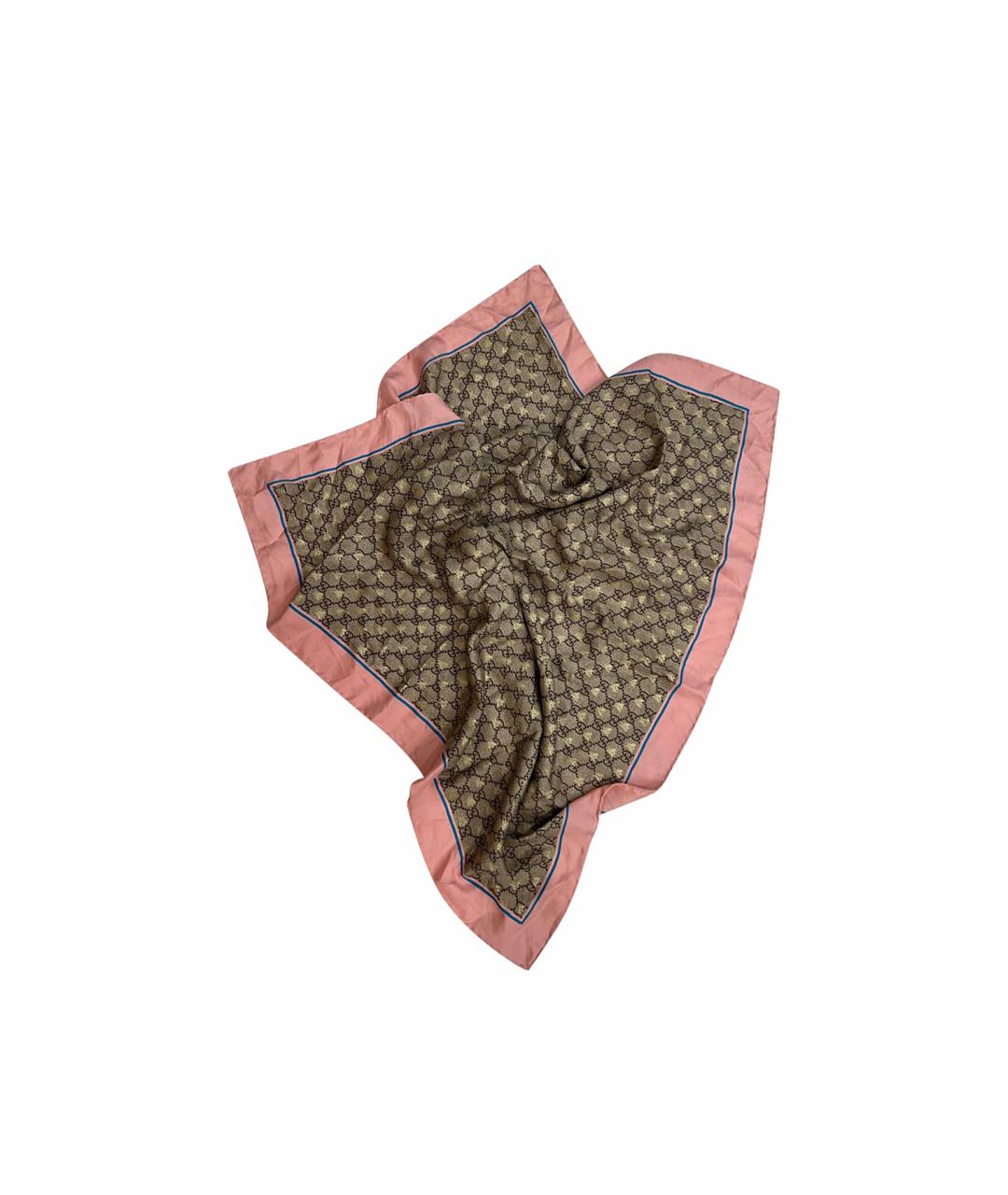 GUCCI Бежевый шелковый платок, фото 1