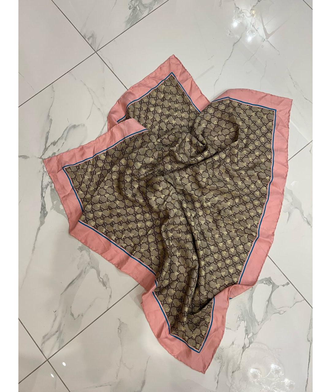 GUCCI Бежевый шелковый платок, фото 6