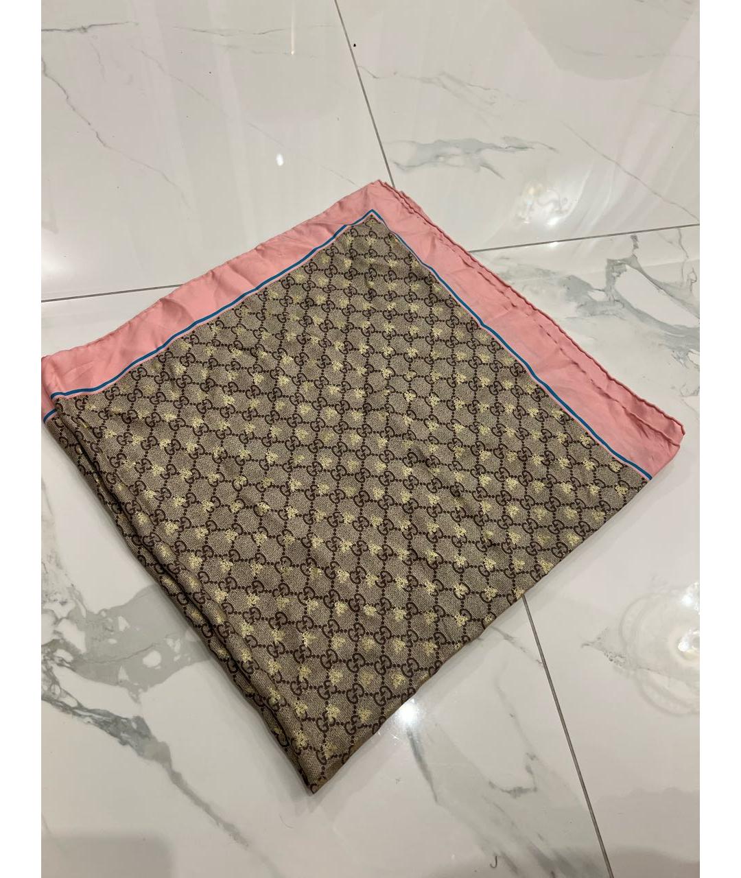 GUCCI Бежевый шелковый платок, фото 4