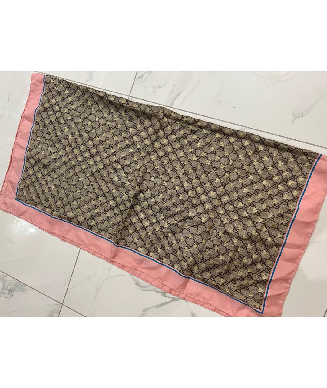 GUCCI Бежевый шелковый платок, фото 5