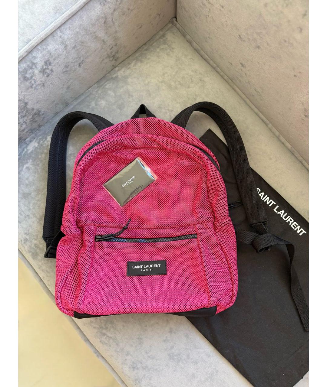 SAINT LAURENT Розовый тканевый рюкзак, фото 3