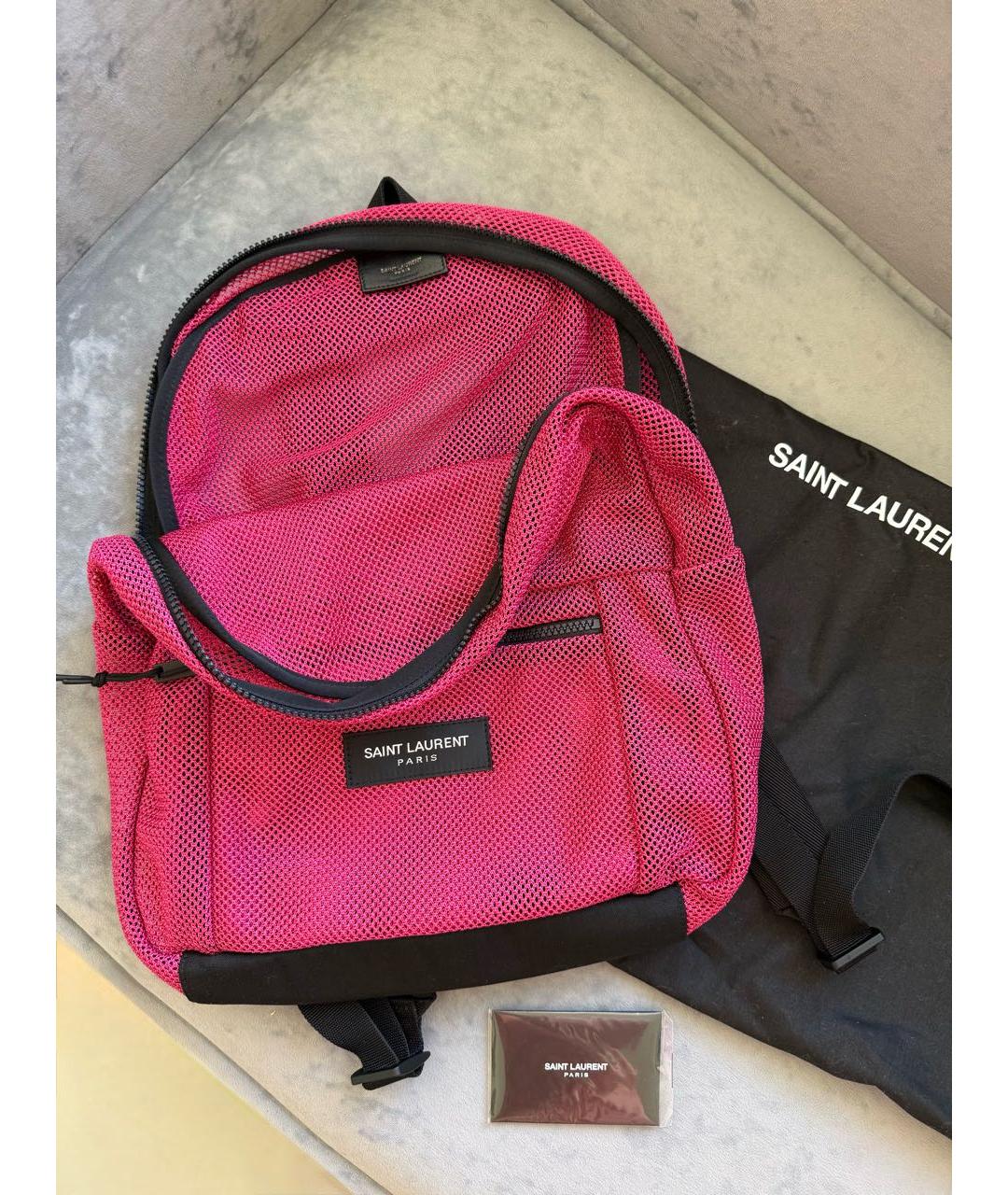 SAINT LAURENT Розовый тканевый рюкзак, фото 6