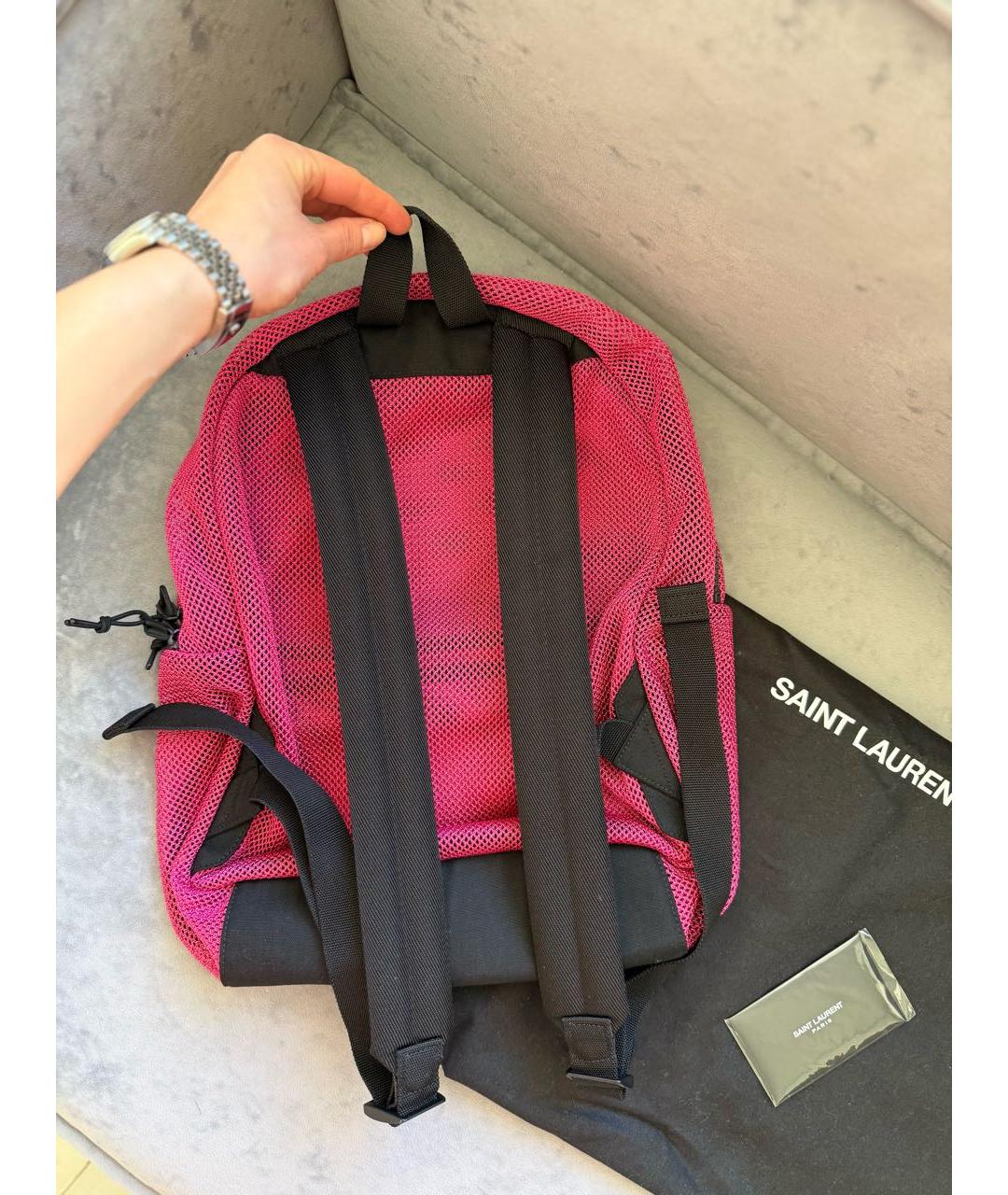 SAINT LAURENT Розовый тканевый рюкзак, фото 5