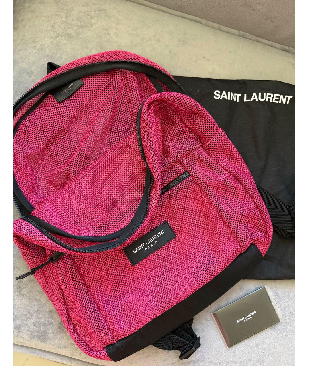 SAINT LAURENT Розовый тканевый рюкзак, фото 7