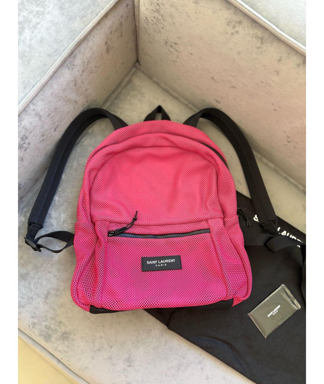 SAINT LAURENT Розовый тканевый рюкзак, фото 4