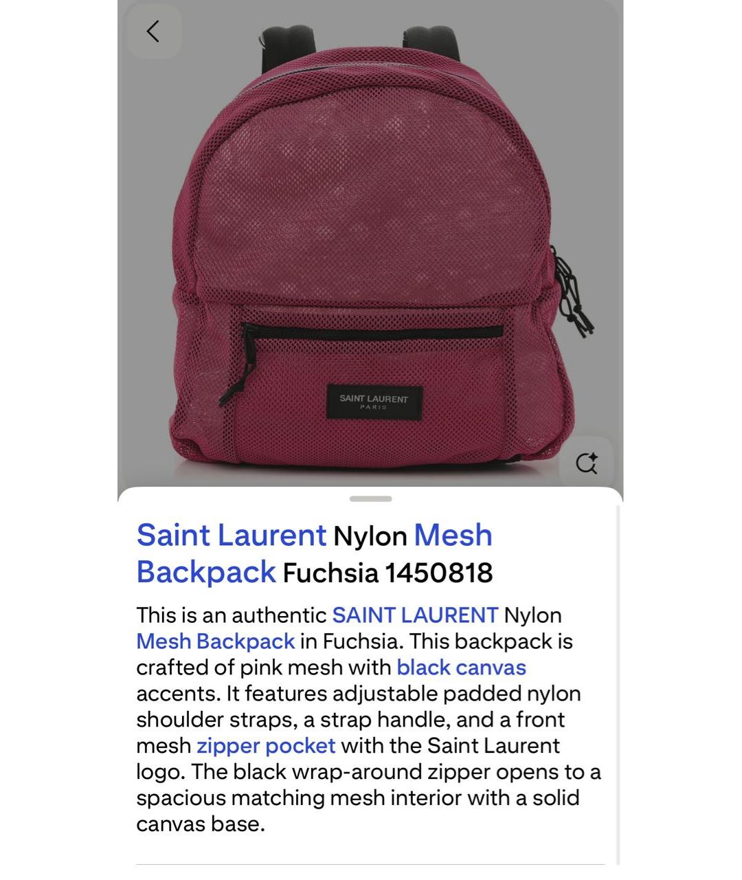 SAINT LAURENT Розовый тканевый рюкзак, фото 8