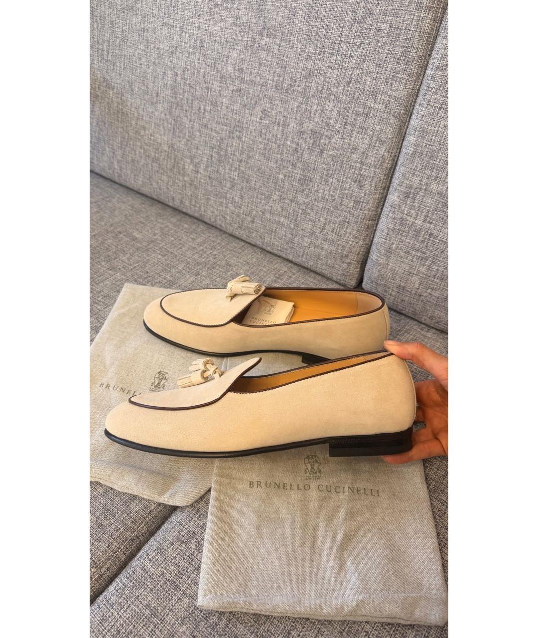 BRUNELLO CUCINELLI Бежевые замшевые лоферы, фото 2