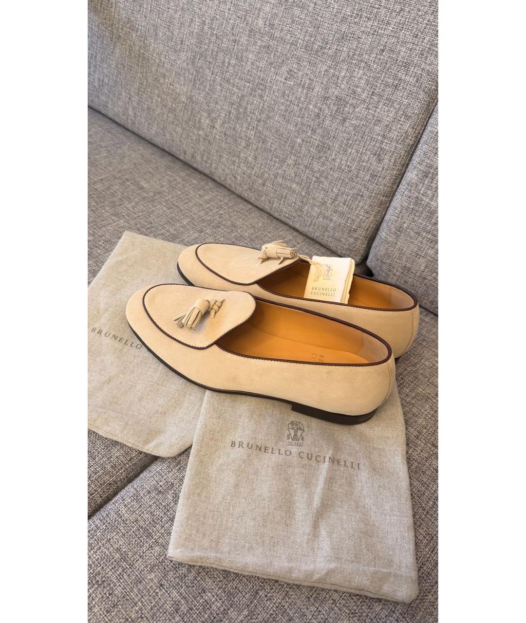 BRUNELLO CUCINELLI Бежевые замшевые лоферы, фото 6