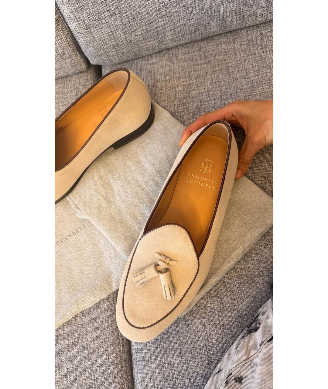 BRUNELLO CUCINELLI Бежевые замшевые лоферы, фото 5