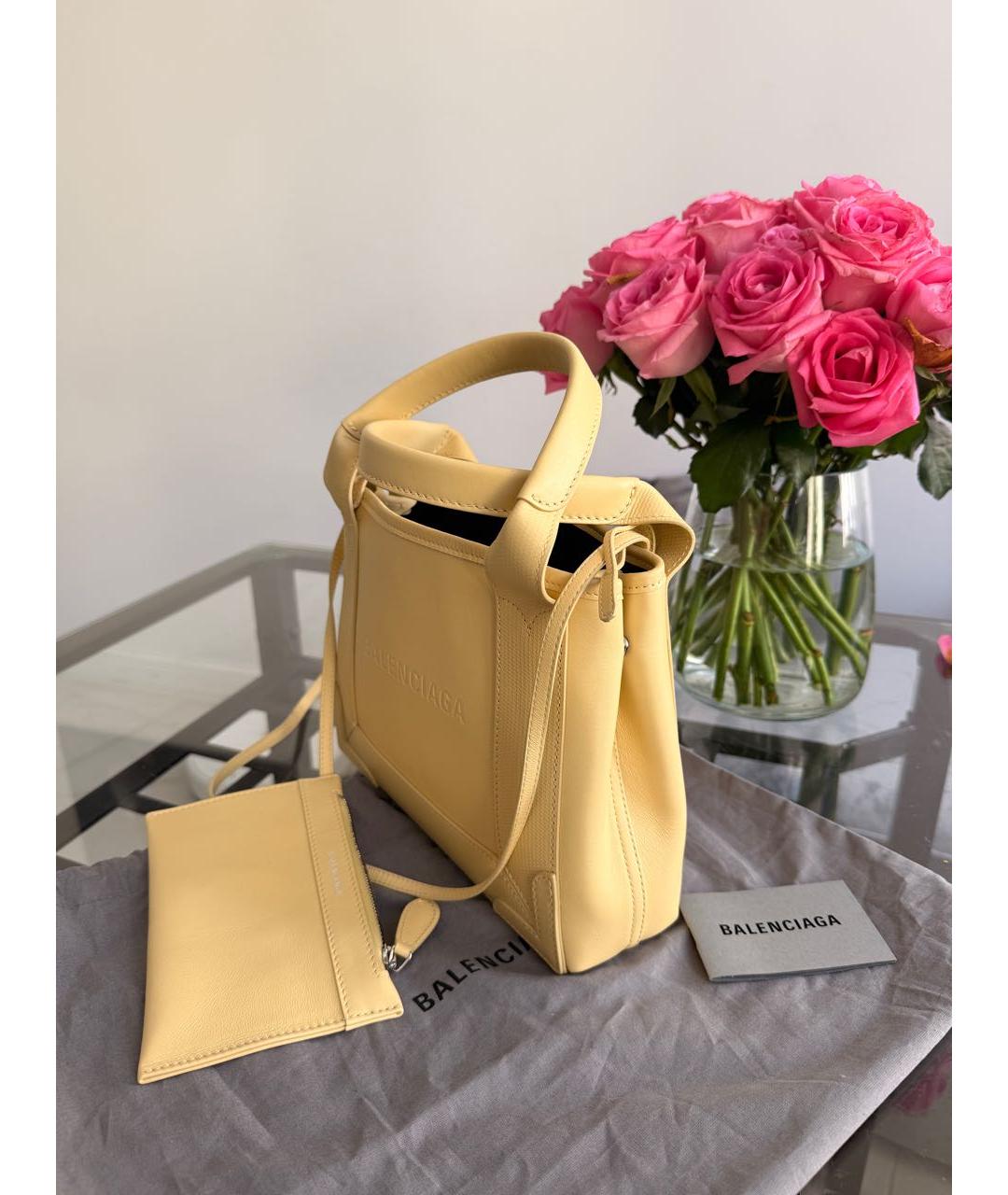 BALENCIAGA Желтая кожаная сумка тоут, фото 6