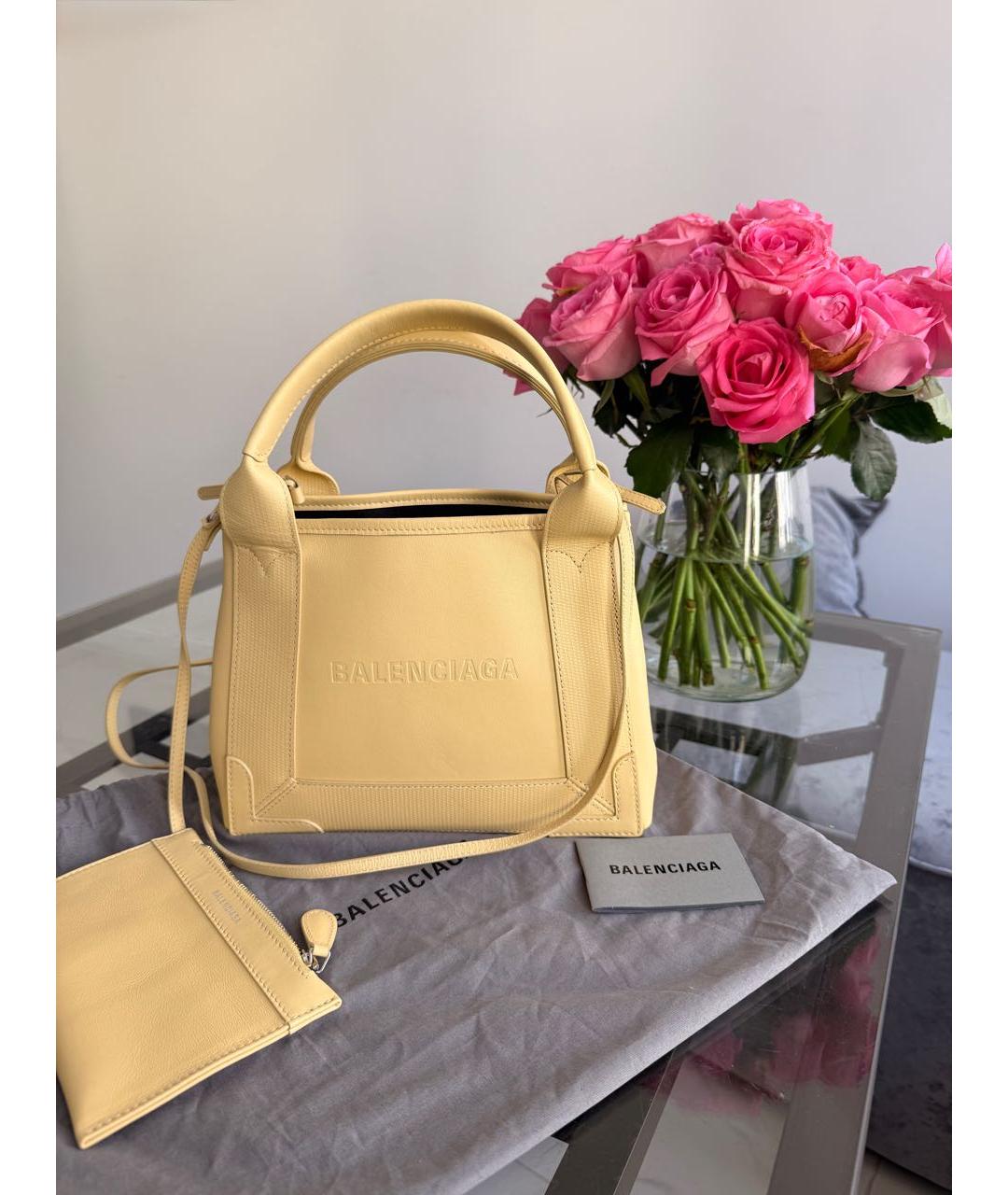 BALENCIAGA Желтая кожаная сумка тоут, фото 2