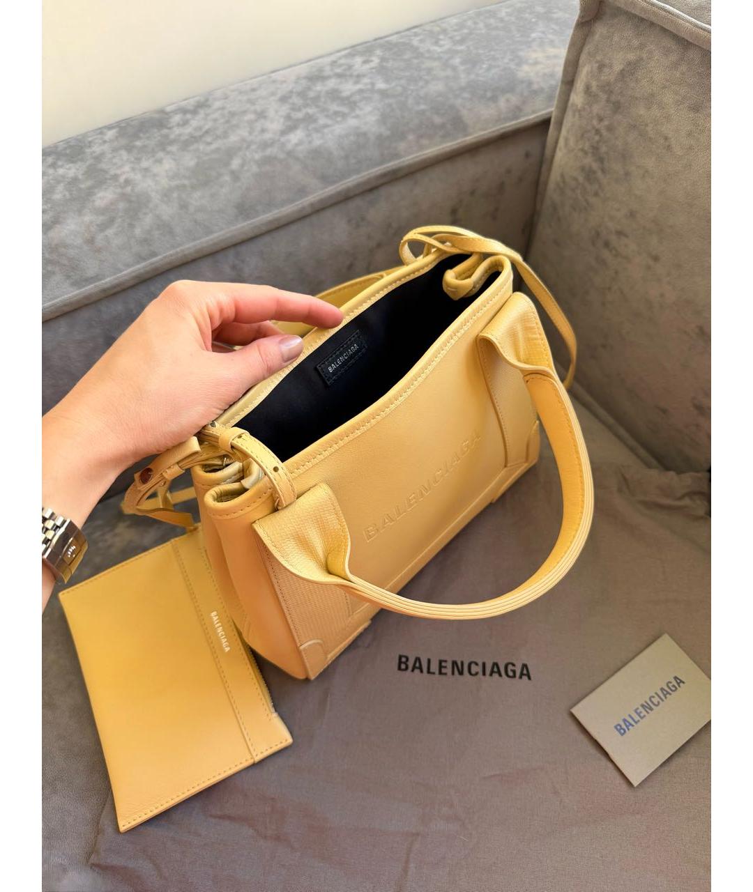 BALENCIAGA Желтая кожаная сумка тоут, фото 3