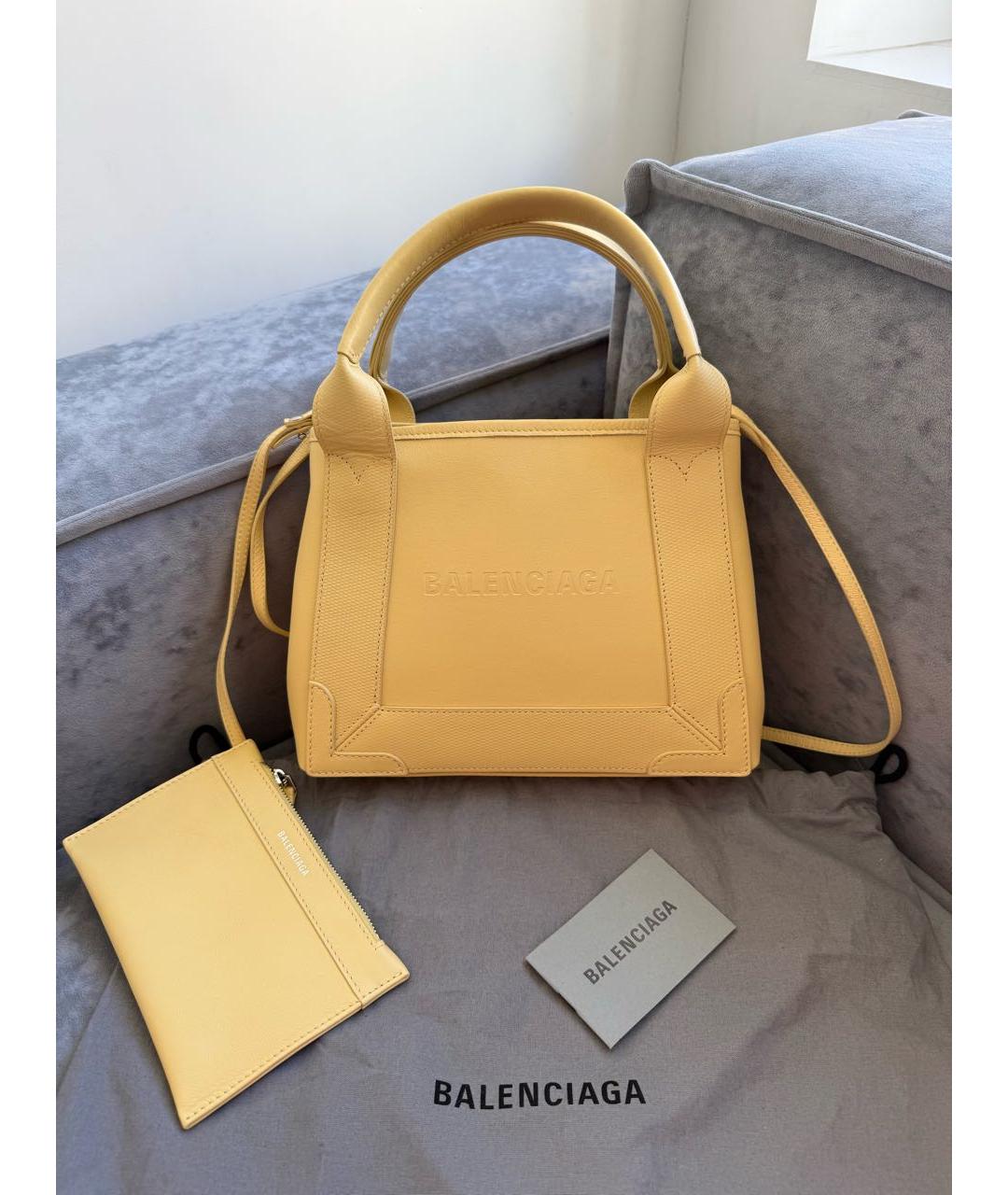 BALENCIAGA Желтая кожаная сумка тоут, фото 7