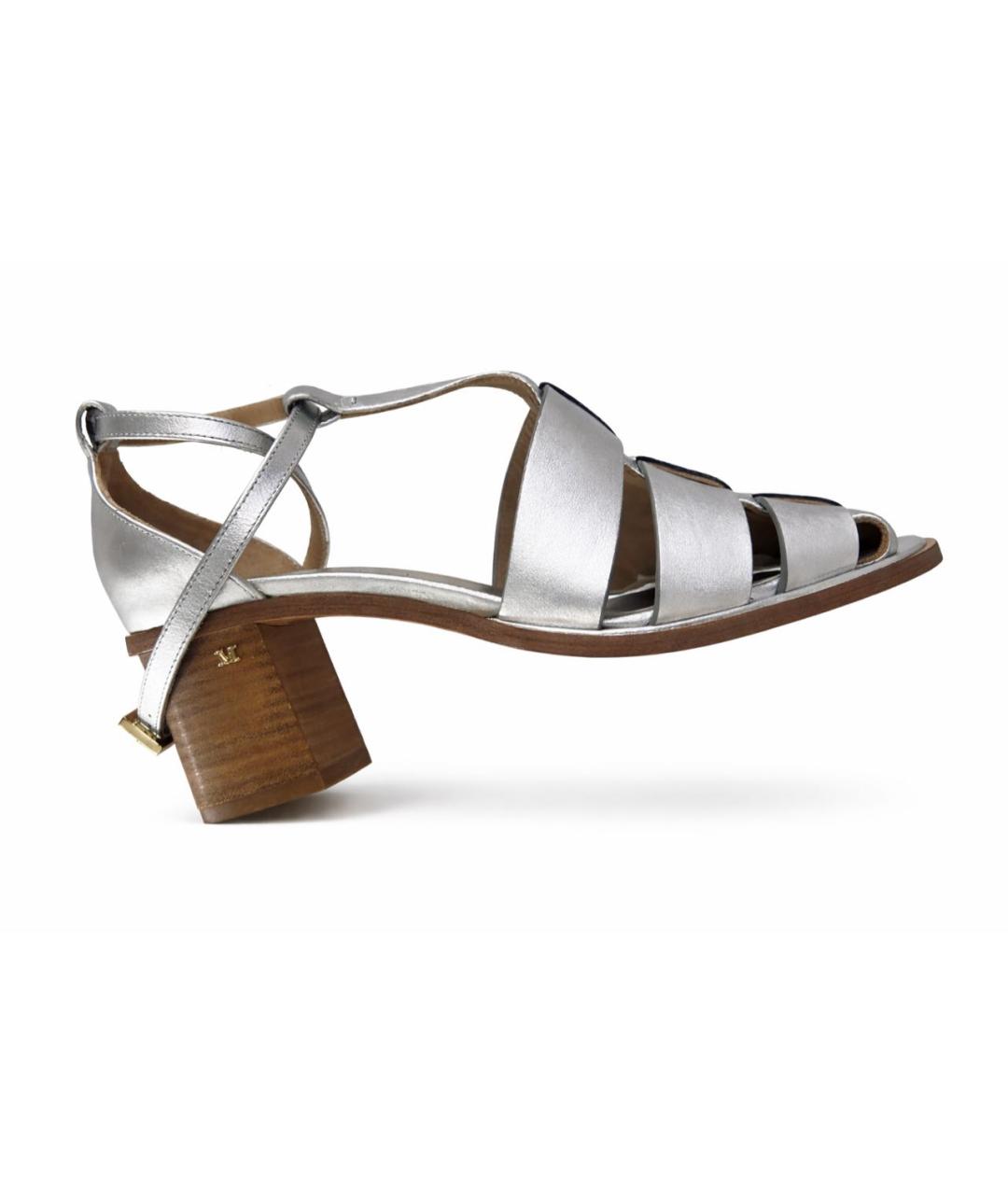 MAX MARA Серебряные кожаные босоножки, фото 2