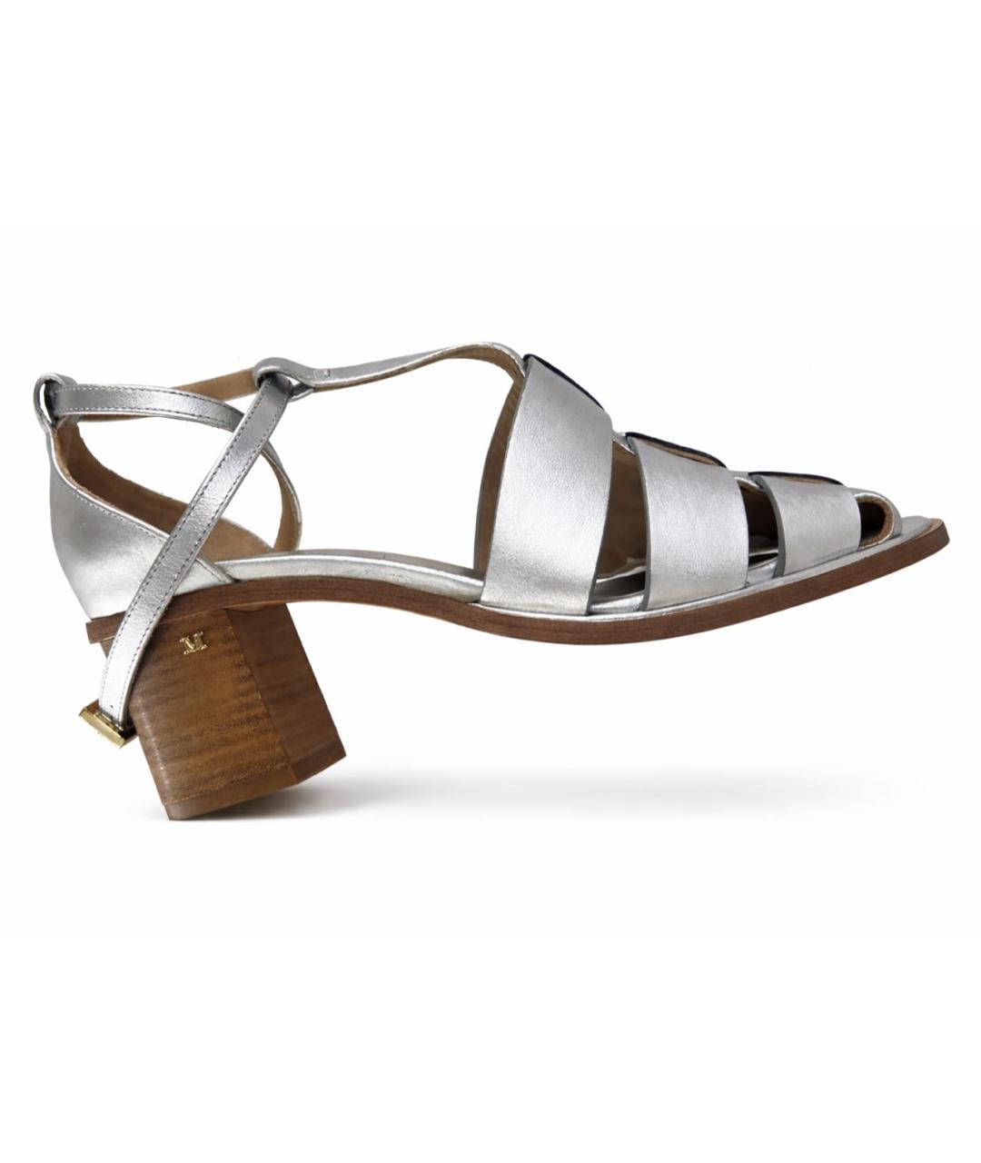 MAX MARA Серебряные кожаные босоножки, фото 3