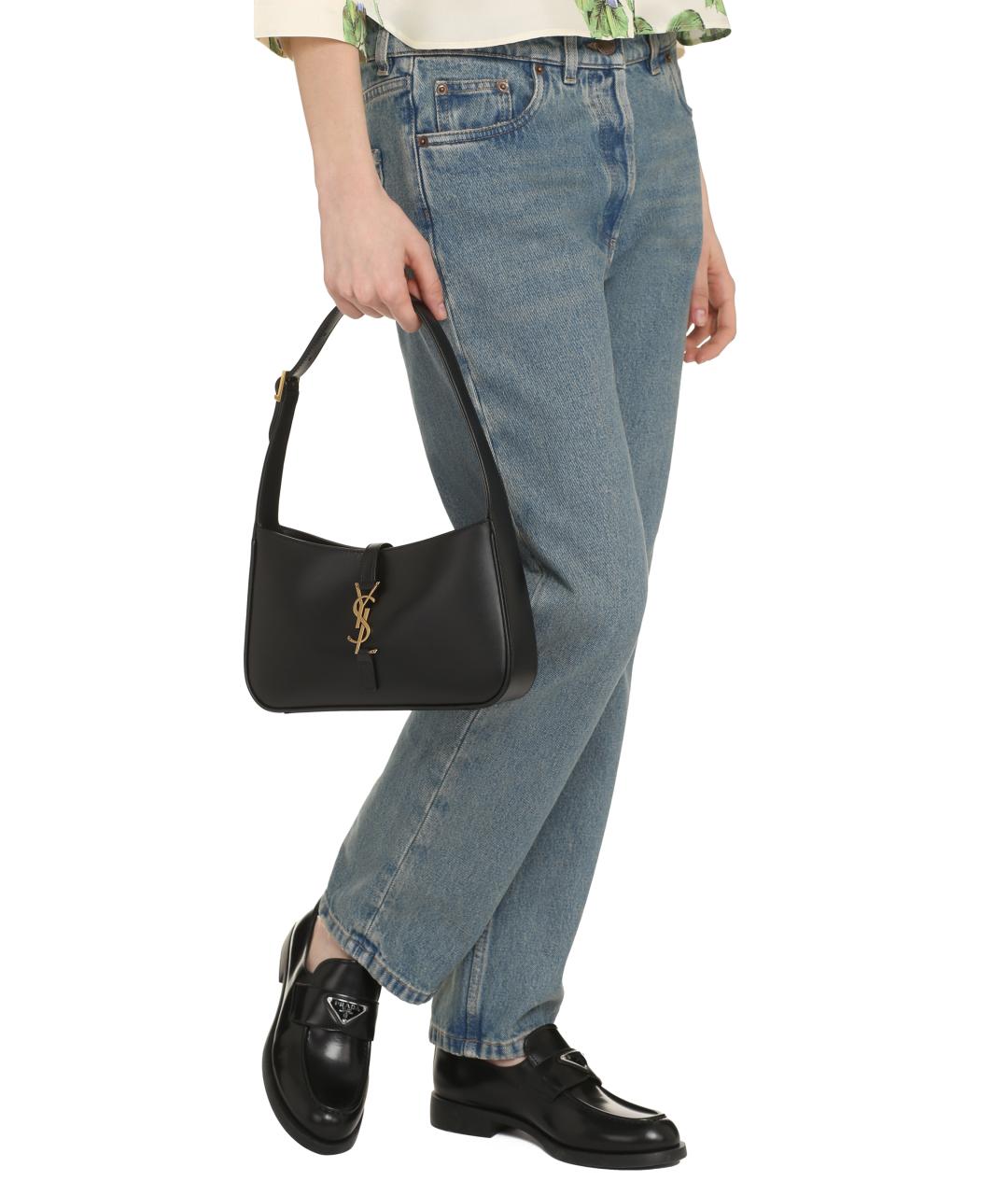 SAINT LAURENT Черная кожаная сумка с короткими ручками, фото 5