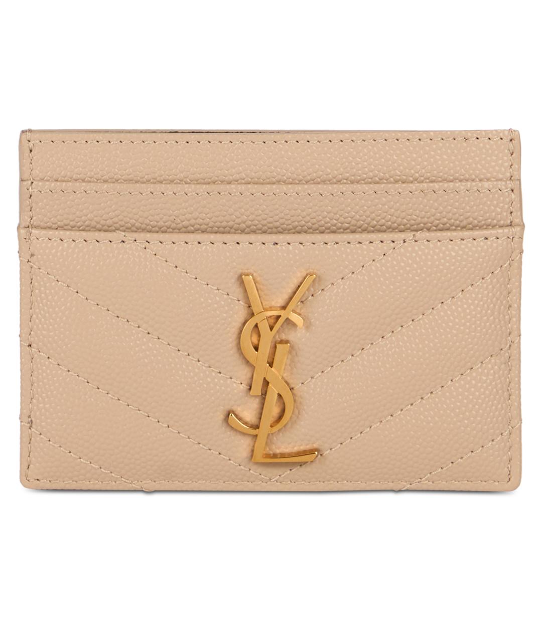 SAINT LAURENT Бежевый кожаный кардхолдер, фото 1