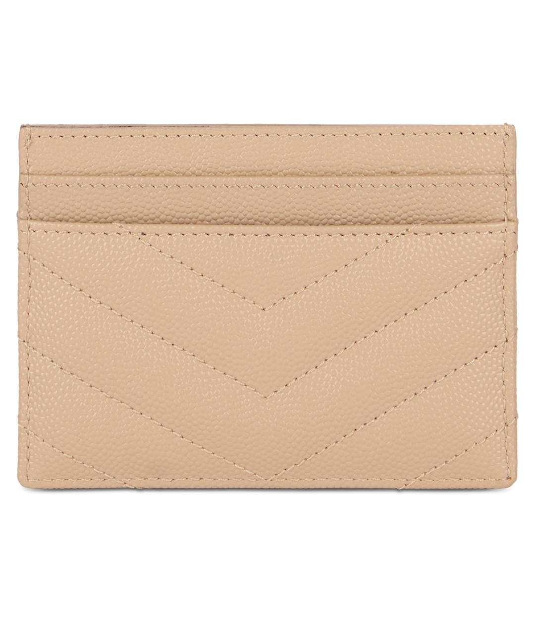 SAINT LAURENT Бежевый кожаный кардхолдер, фото 2