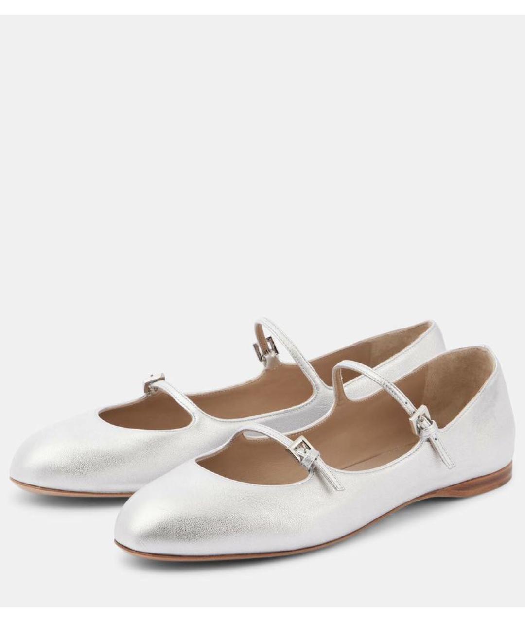 MAX MARA Серебряные кожаные балетки, фото 4