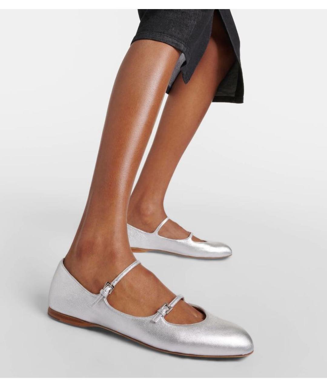 MAX MARA Серебряные кожаные балетки, фото 3