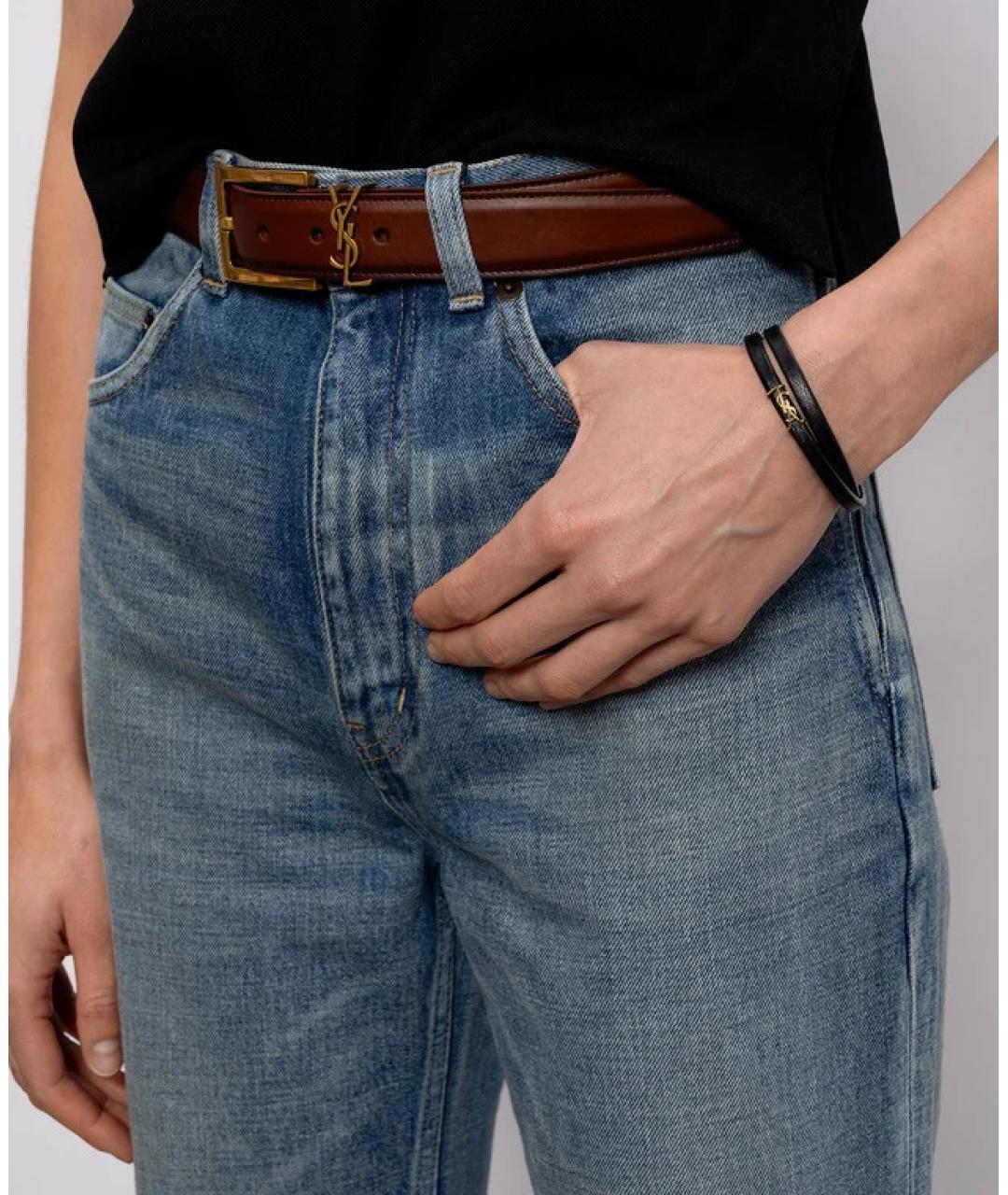 SAINT LAURENT Черный кожаный браслет, фото 4