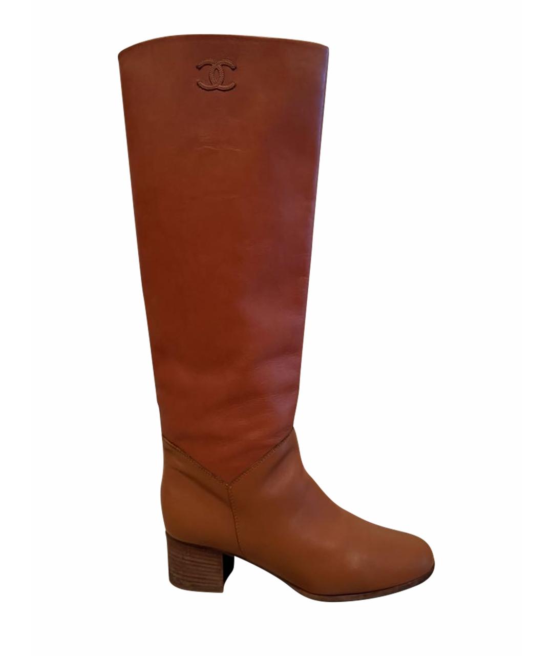 CHANEL Коричневые кожаные сапоги, фото 1