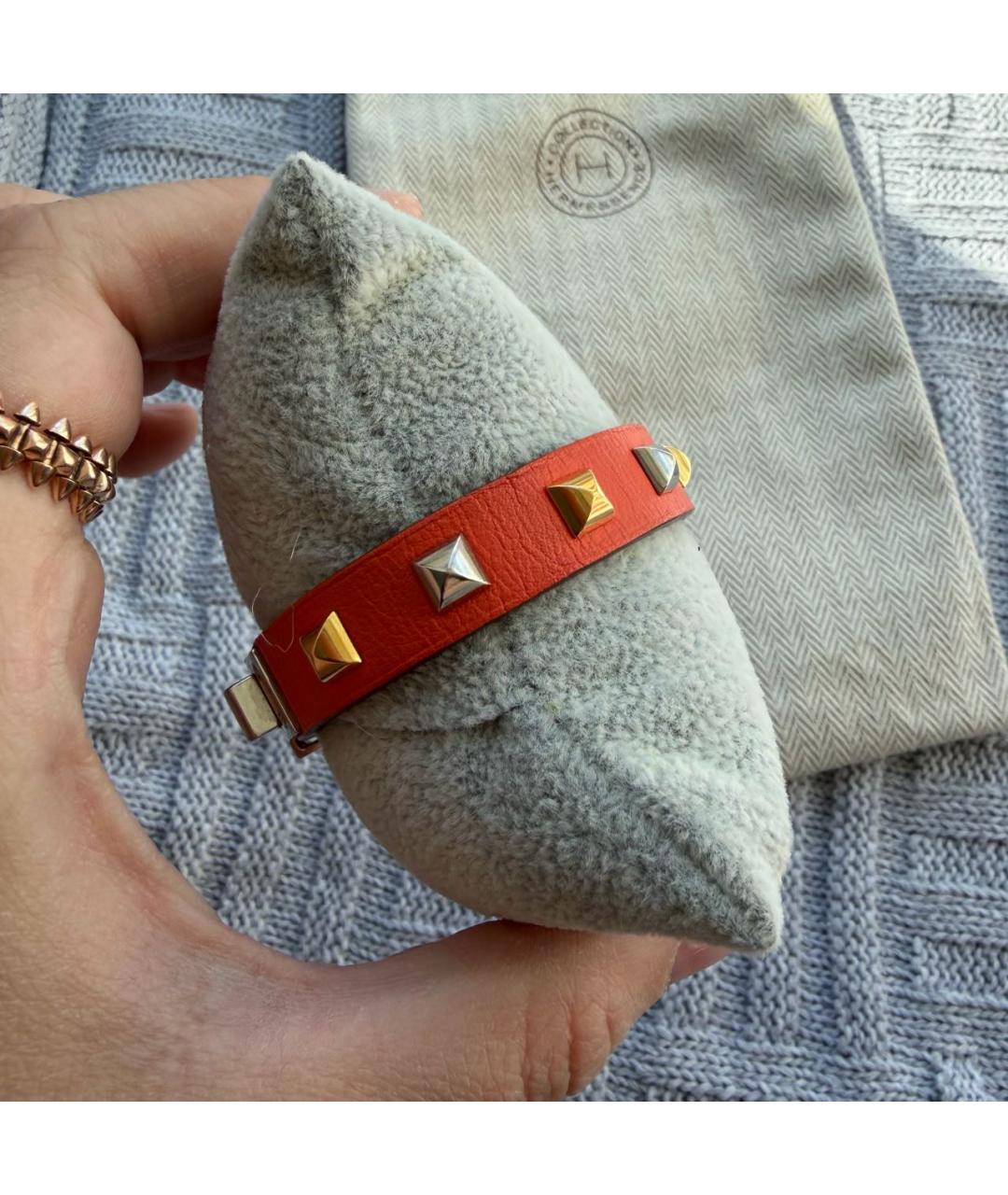 HERMES Оранжевый кожаный браслет, фото 4