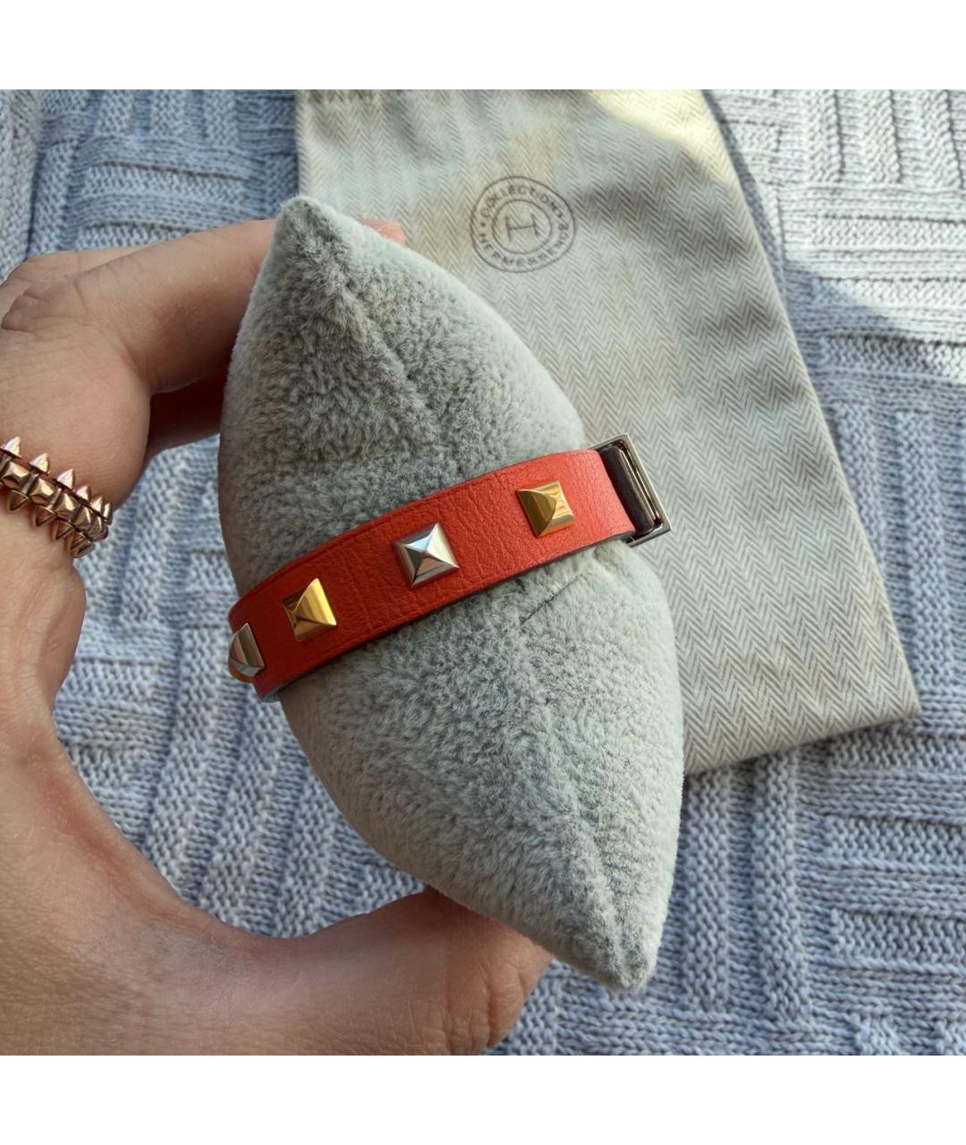 HERMES Оранжевый кожаный браслет, фото 6