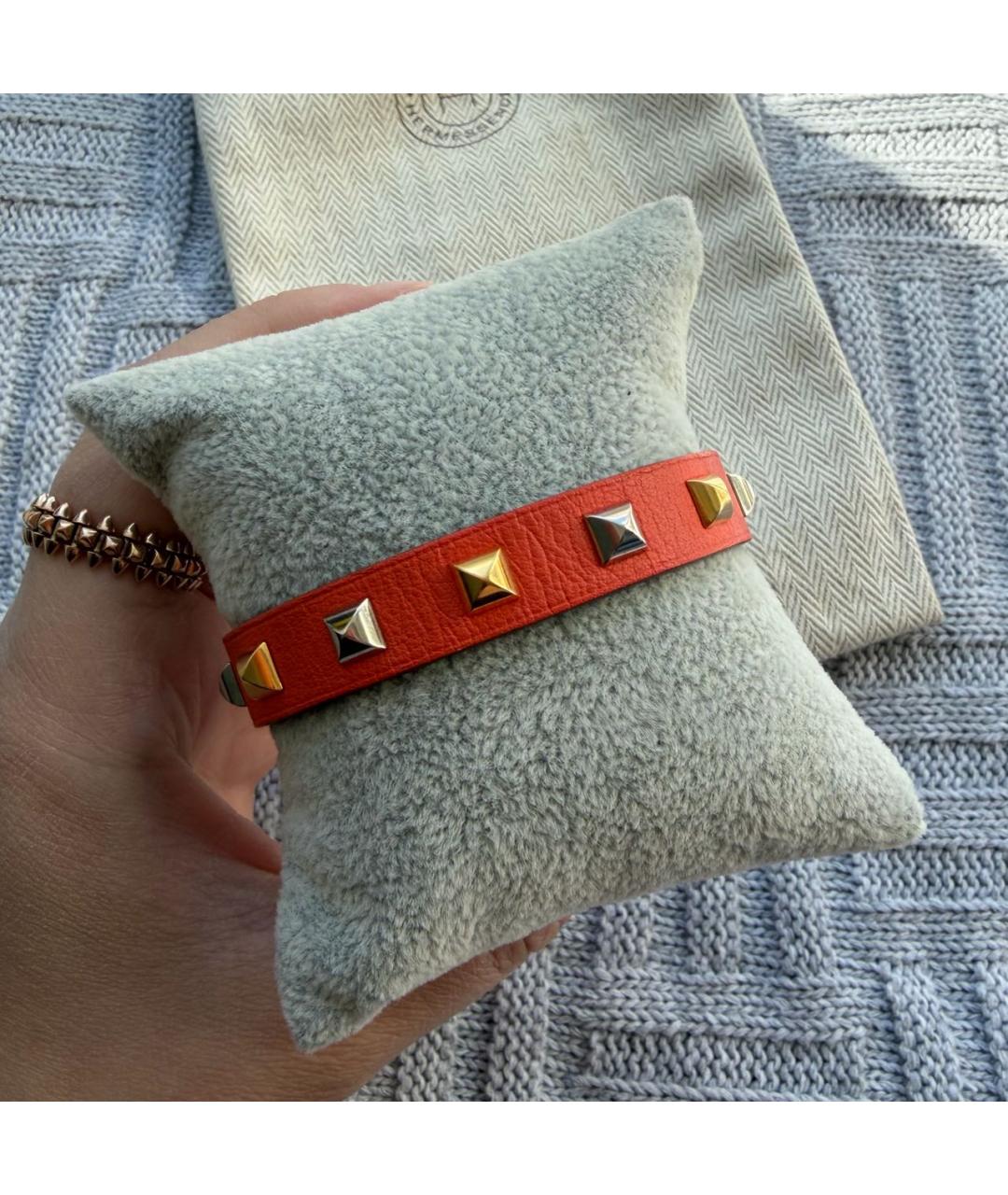 HERMES Оранжевый кожаный браслет, фото 3