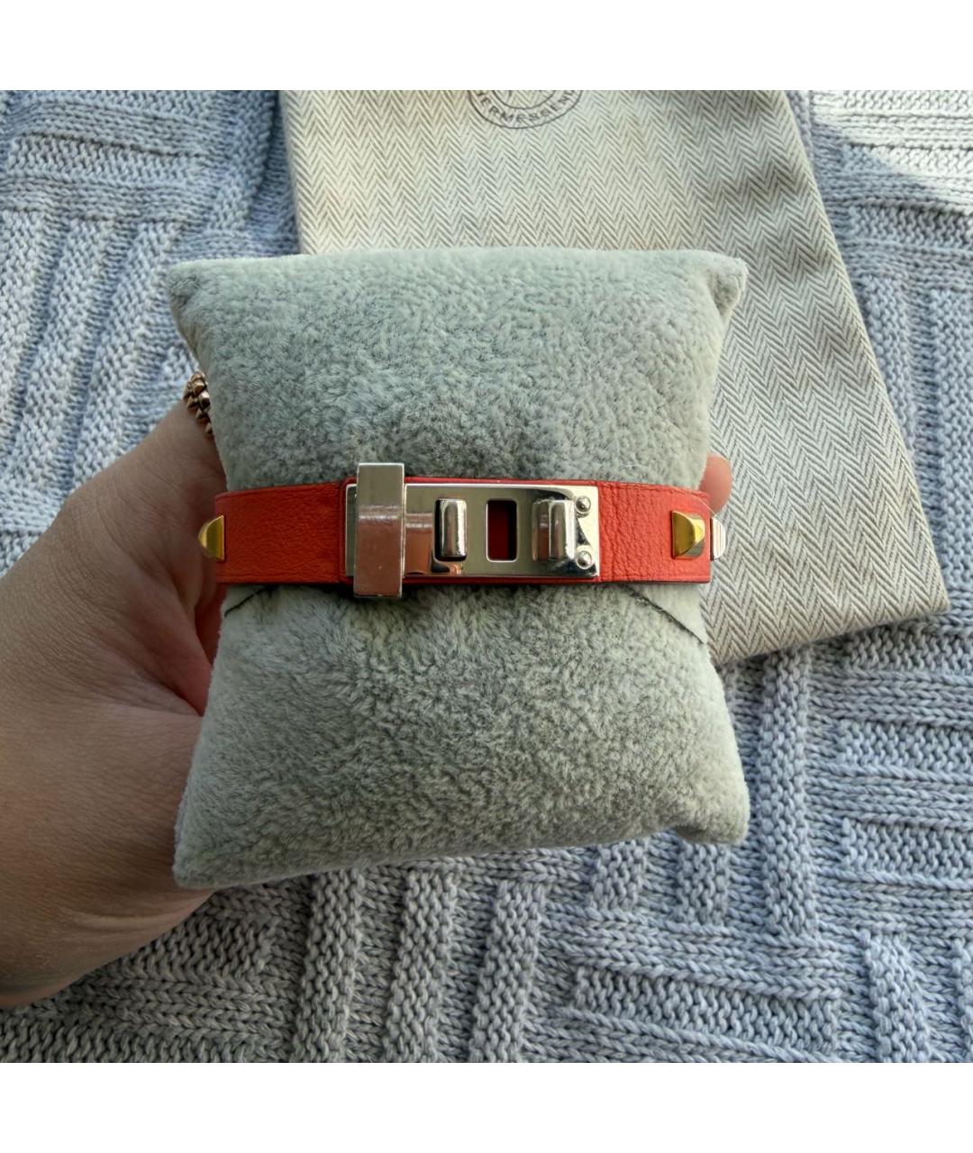 HERMES Оранжевый кожаный браслет, фото 5