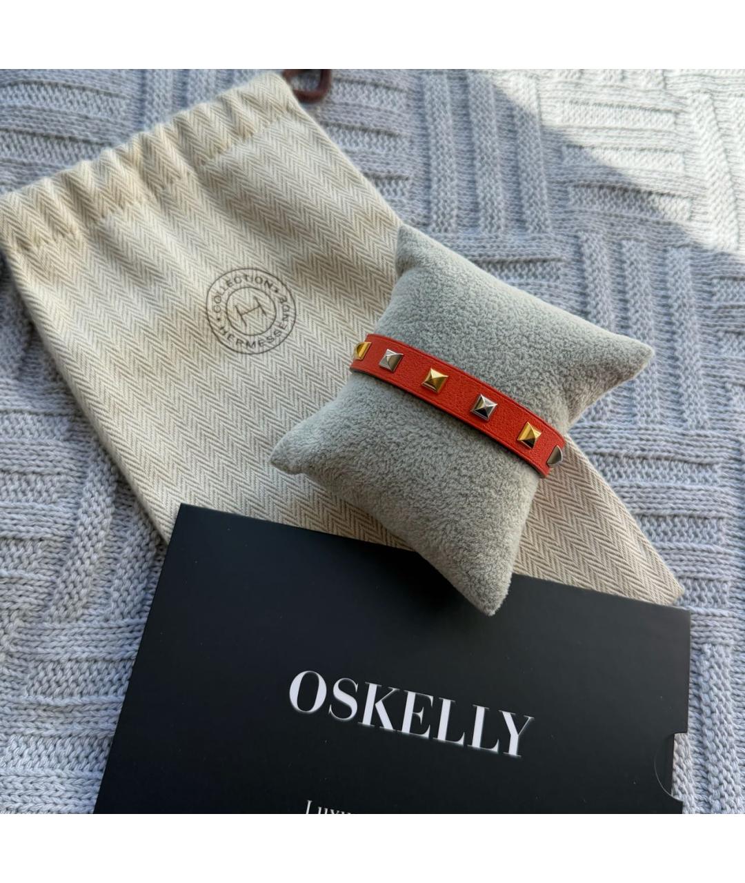 HERMES Оранжевый кожаный браслет, фото 2