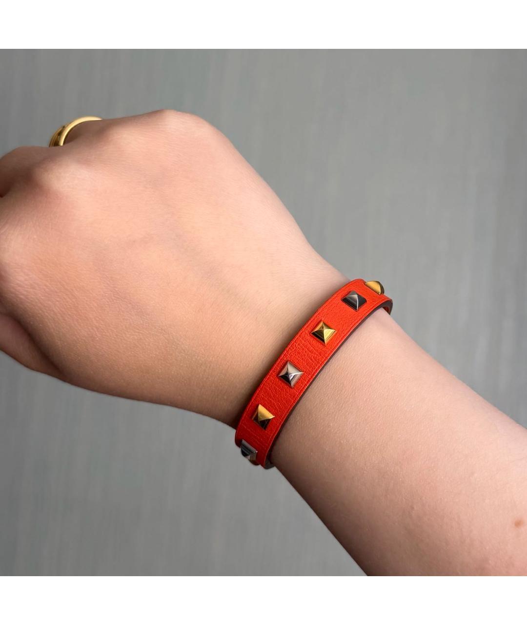 HERMES Оранжевый кожаный браслет, фото 8