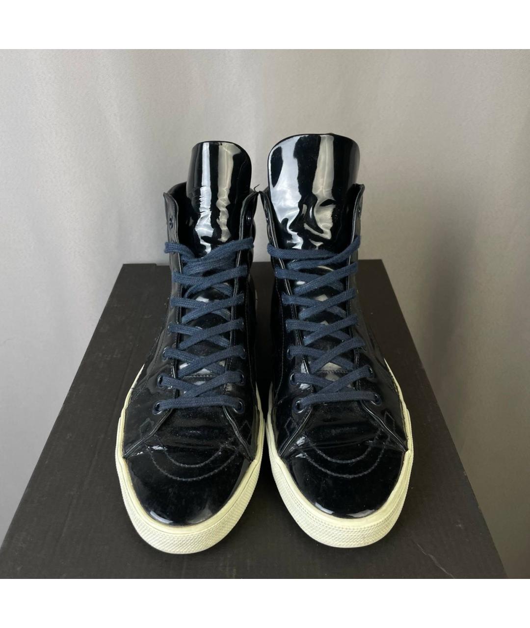 SAINT LAURENT Черные высокие кроссовки / кеды из лакированной кожи, фото 2